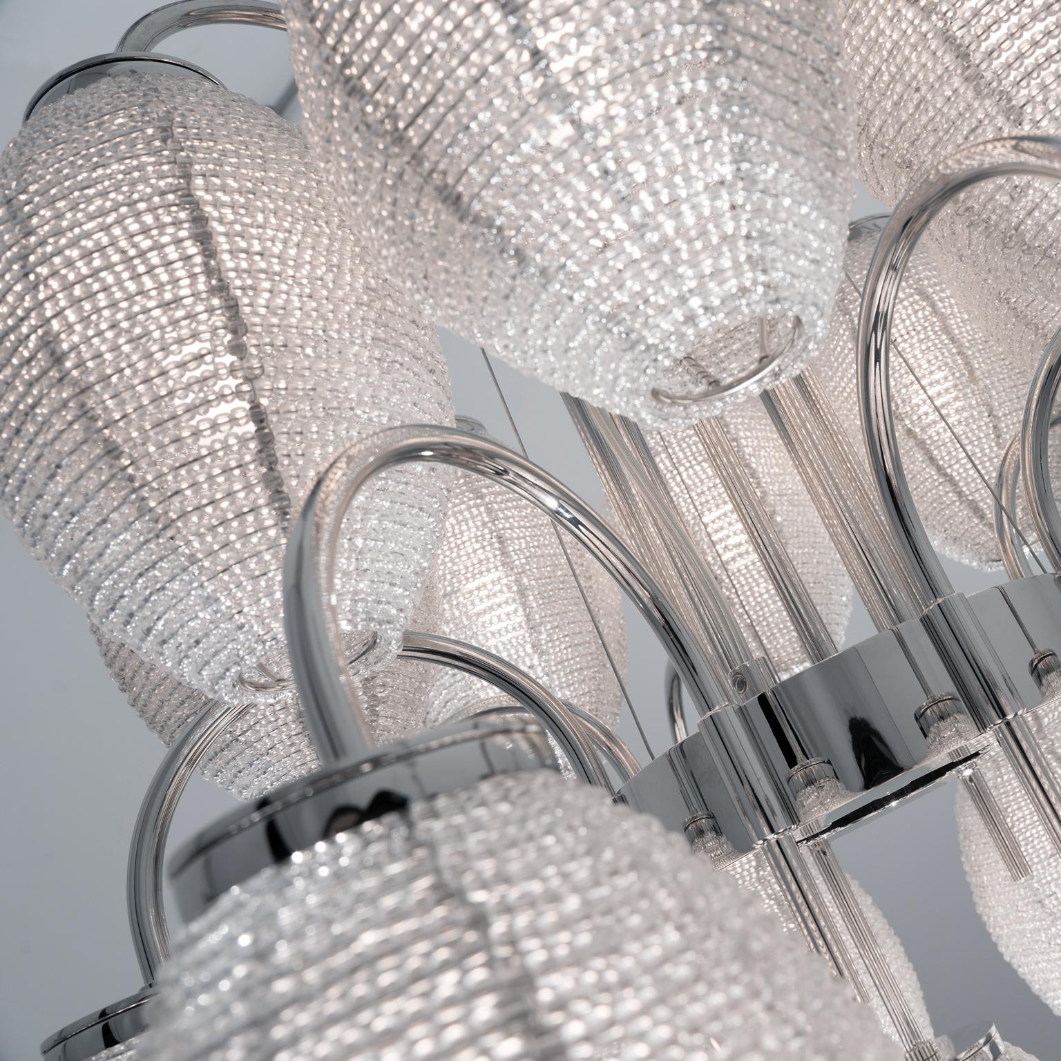 Moderno Lampadario Bloom del XXI secolo in perle di cristallo e cromo di Patrizia Garganti in vendita