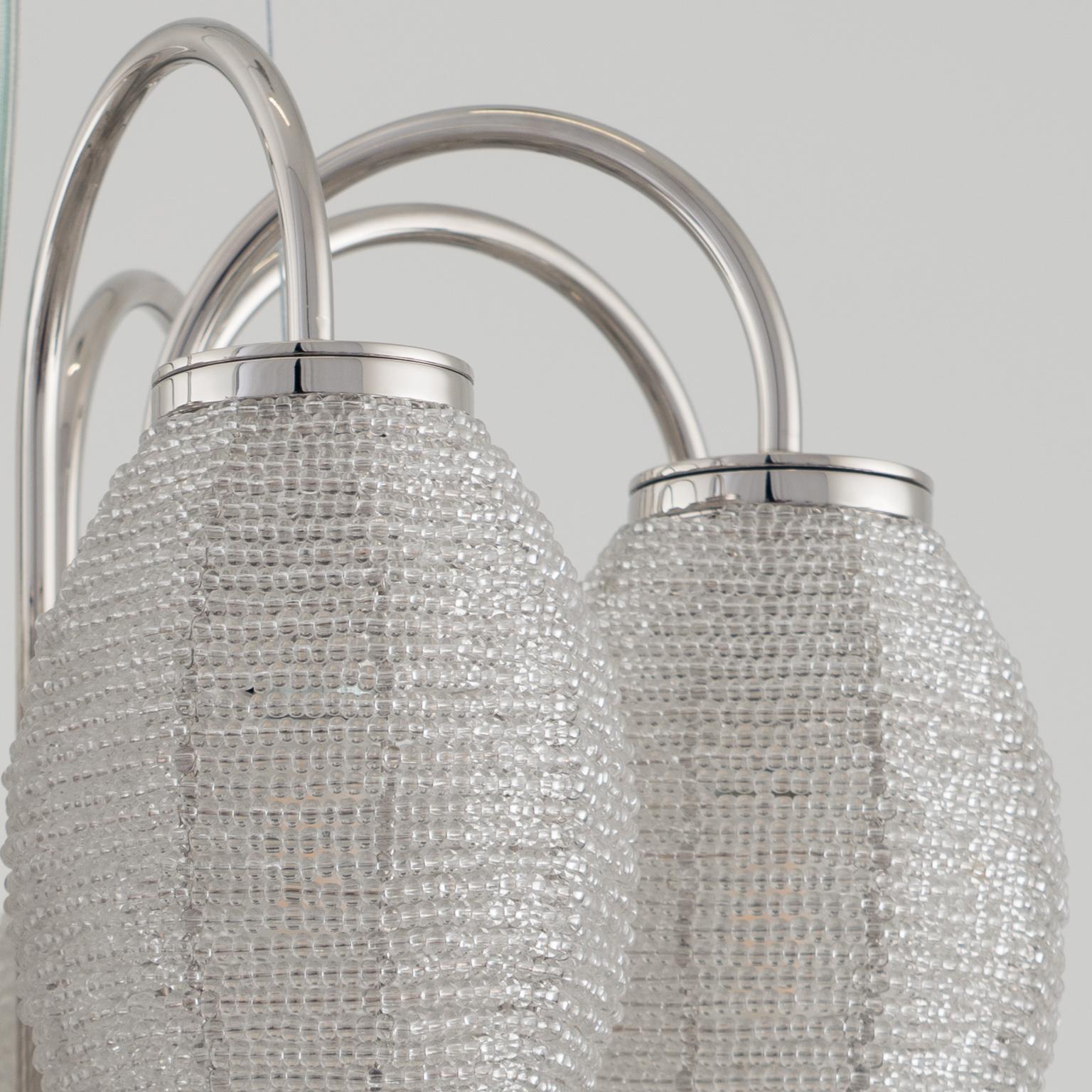XXI secolo e contemporaneo Lampadario Bloom del XXI secolo in perle di cristallo e cromo di Patrizia Garganti in vendita