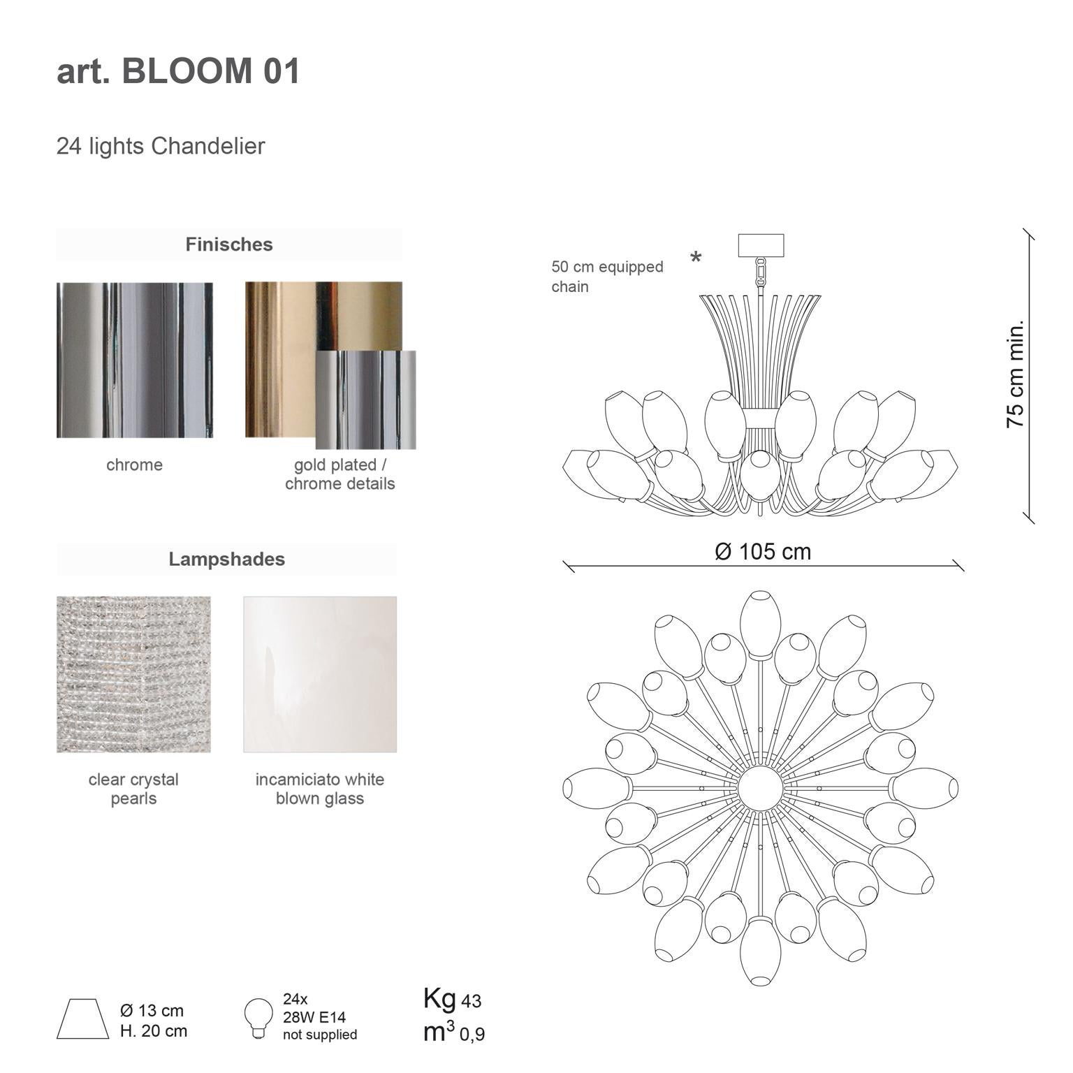 Plaqué Lustre en or et perles de cristal en forme de fleur du 21e siècle de Patrizia Garganti en vente