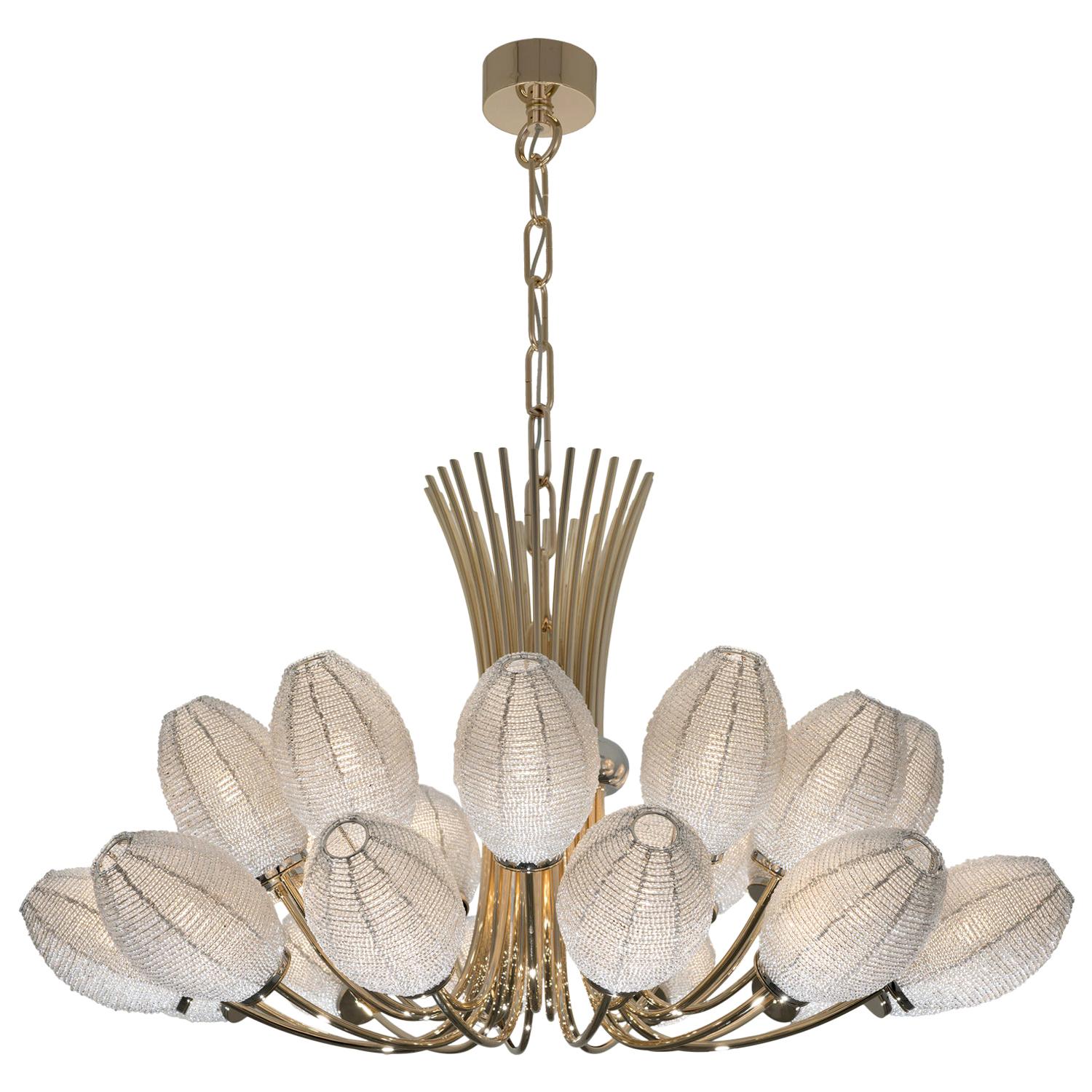21st Century Bloom Crystal Pearls and Gold Chandelier by Patrizia Garganti For Sale