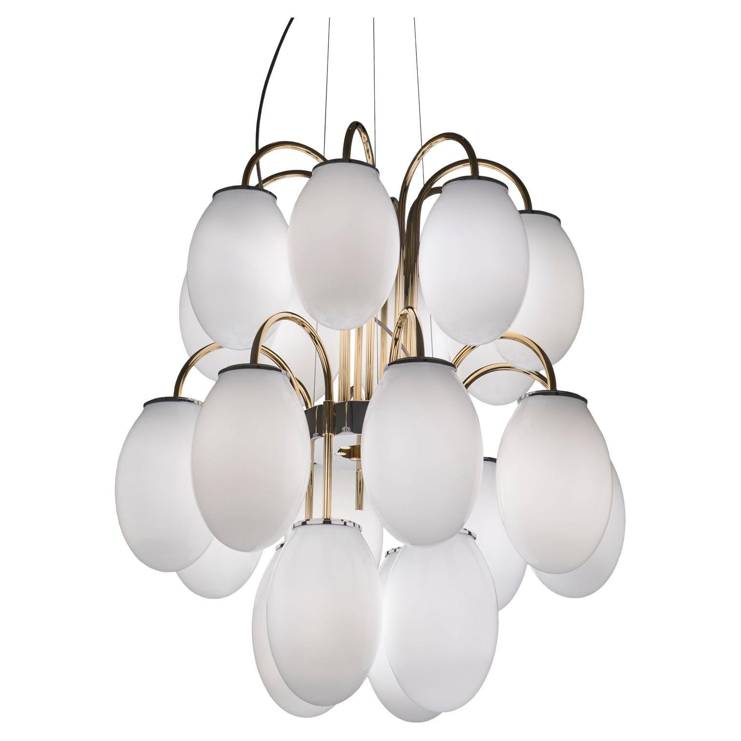 21st Century Bloom White Blown Glass and Gold Chandelier by Patrizia Garganti For Sale