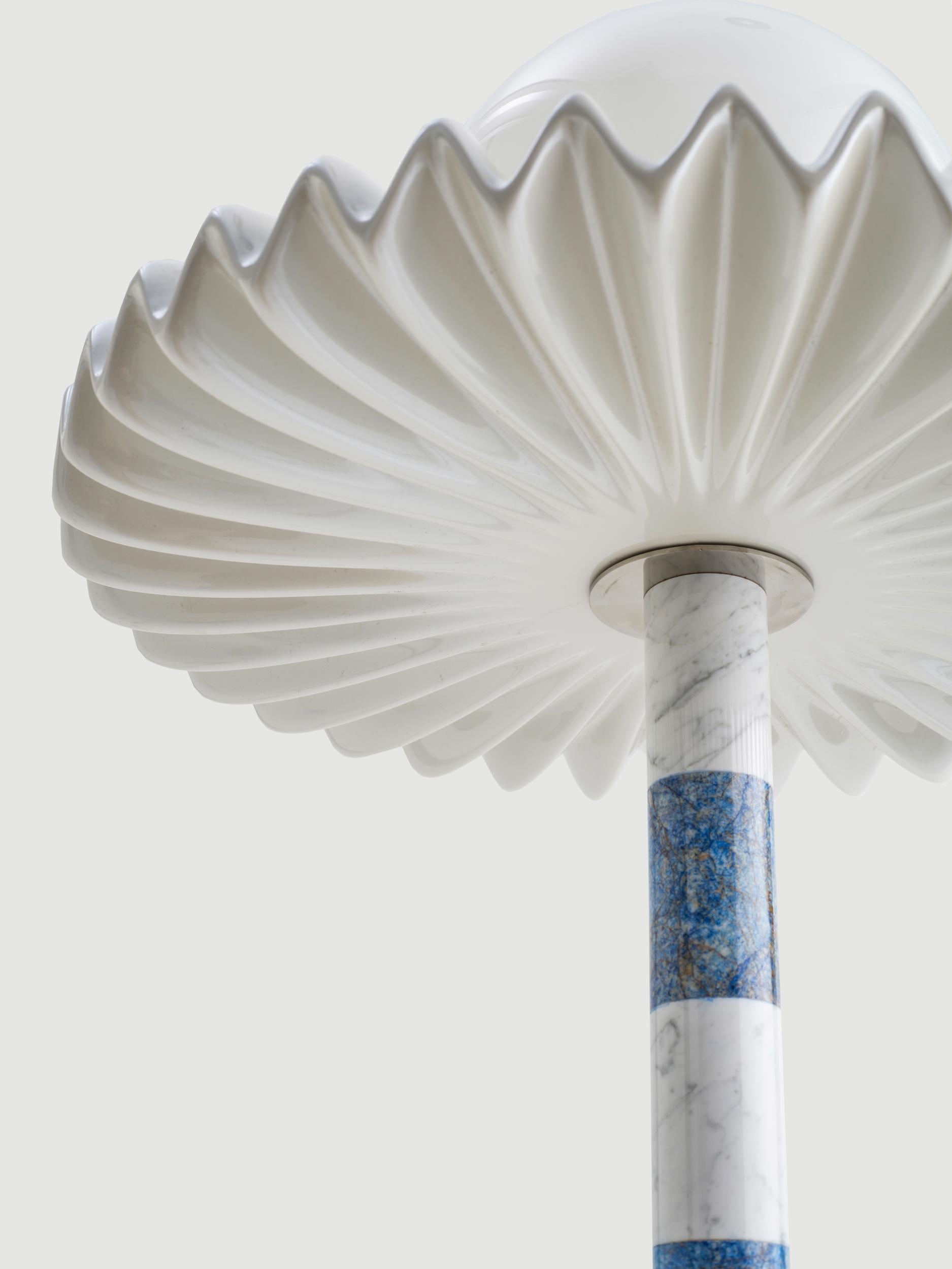 21st Century Blue and White Marble SARE Floor Lamp with Hand Painted Glass In New Condition For Sale In New York, NY