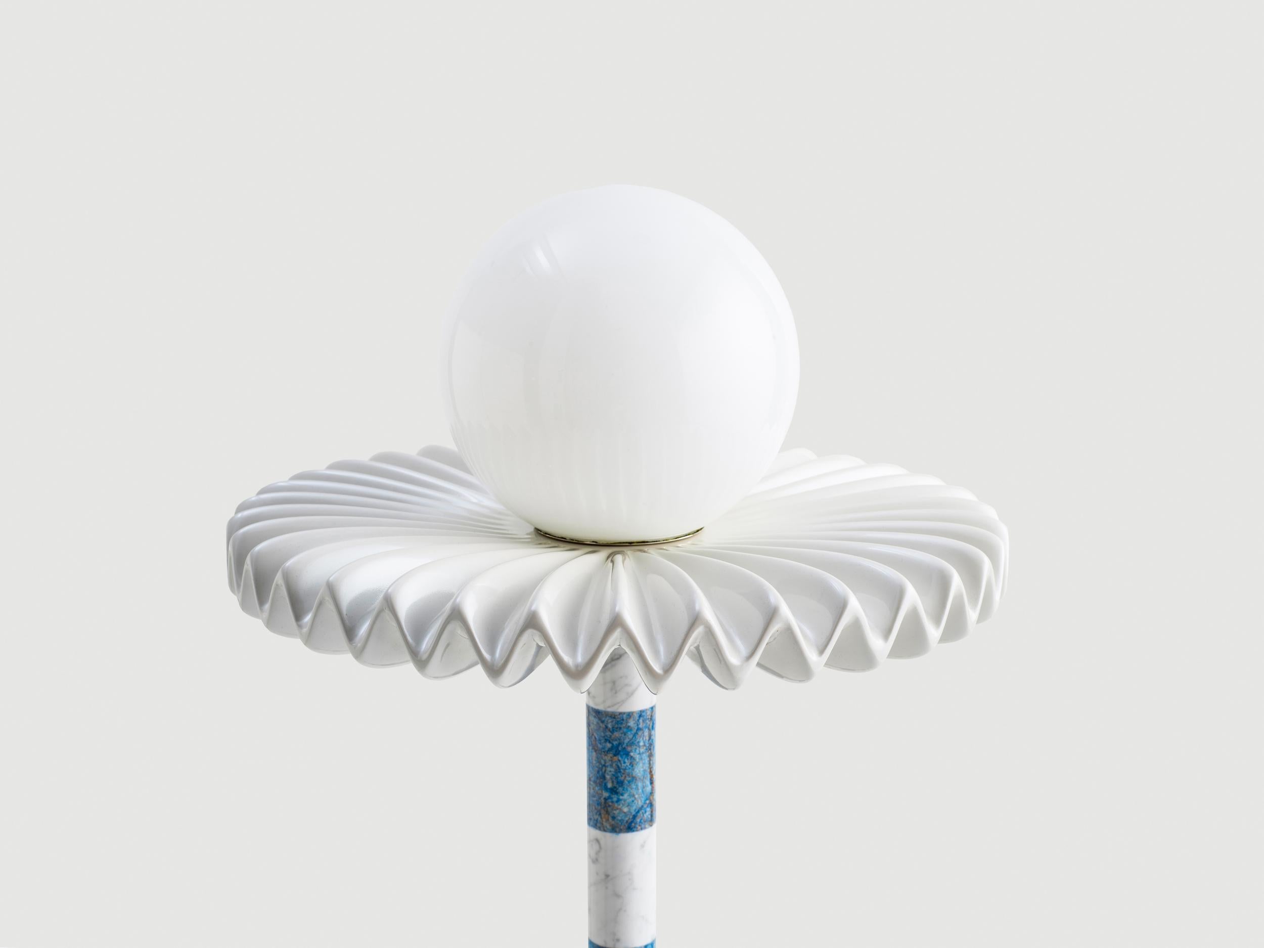 Contemporary 21st Century Blue and White Marble SARE Floor Lamp with Hand Painted Glass For Sale
