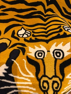 21st Century Blue and Yellow Tibetan Tiger Rug Hand Knotted, 2020