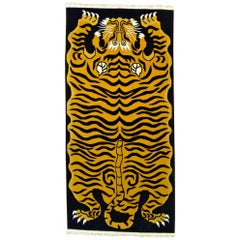 blauer und gelber tibetischer Tiger-Teppich des 21. Jahrhunderts:: handgeknüpft:: 2020
