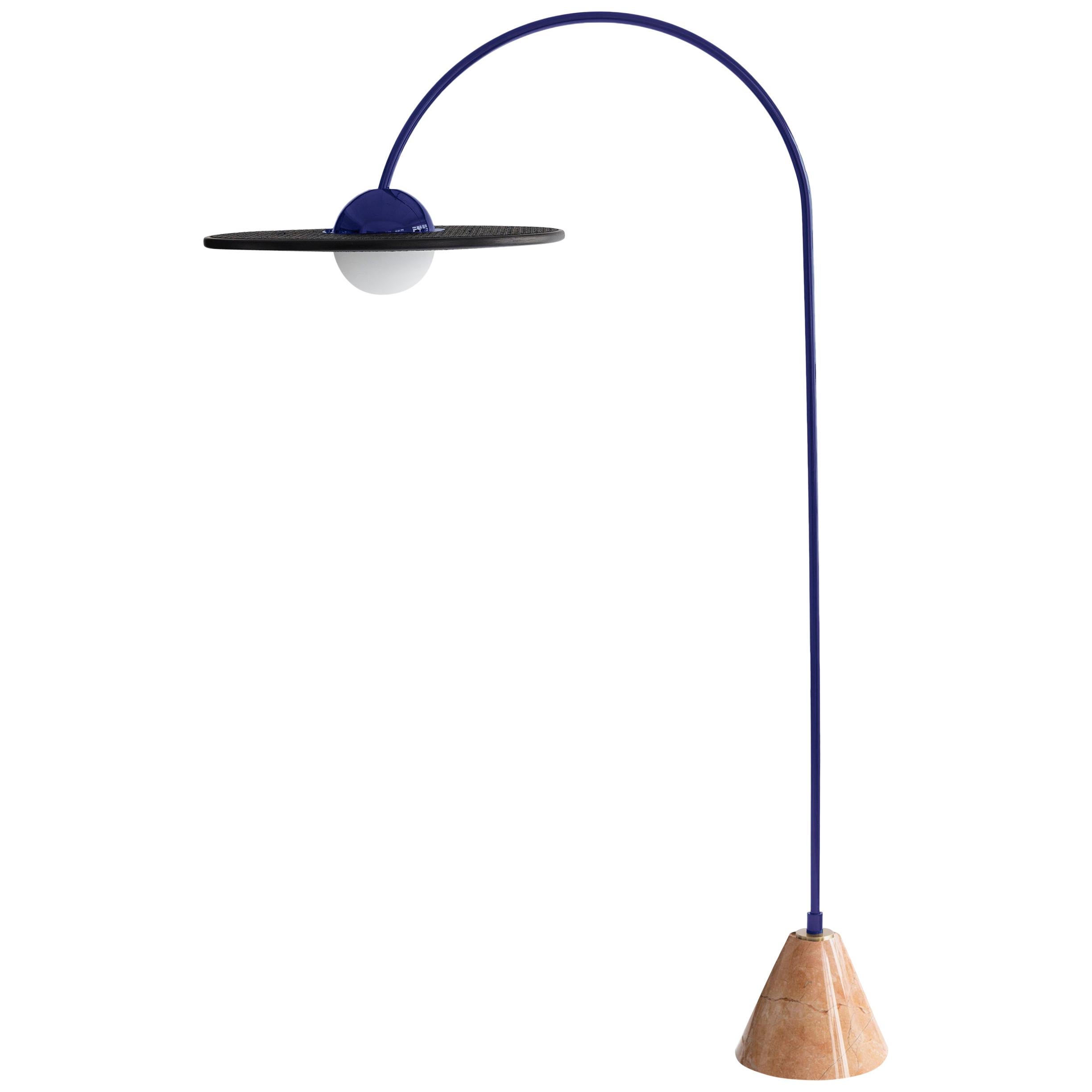 21st Century Blue Floor Lamp with Cane and Rosa Pink Marble For Sale