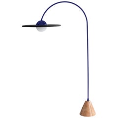 21st Century Blue Floor Lamp with Cane and Rosa Pink Marble
