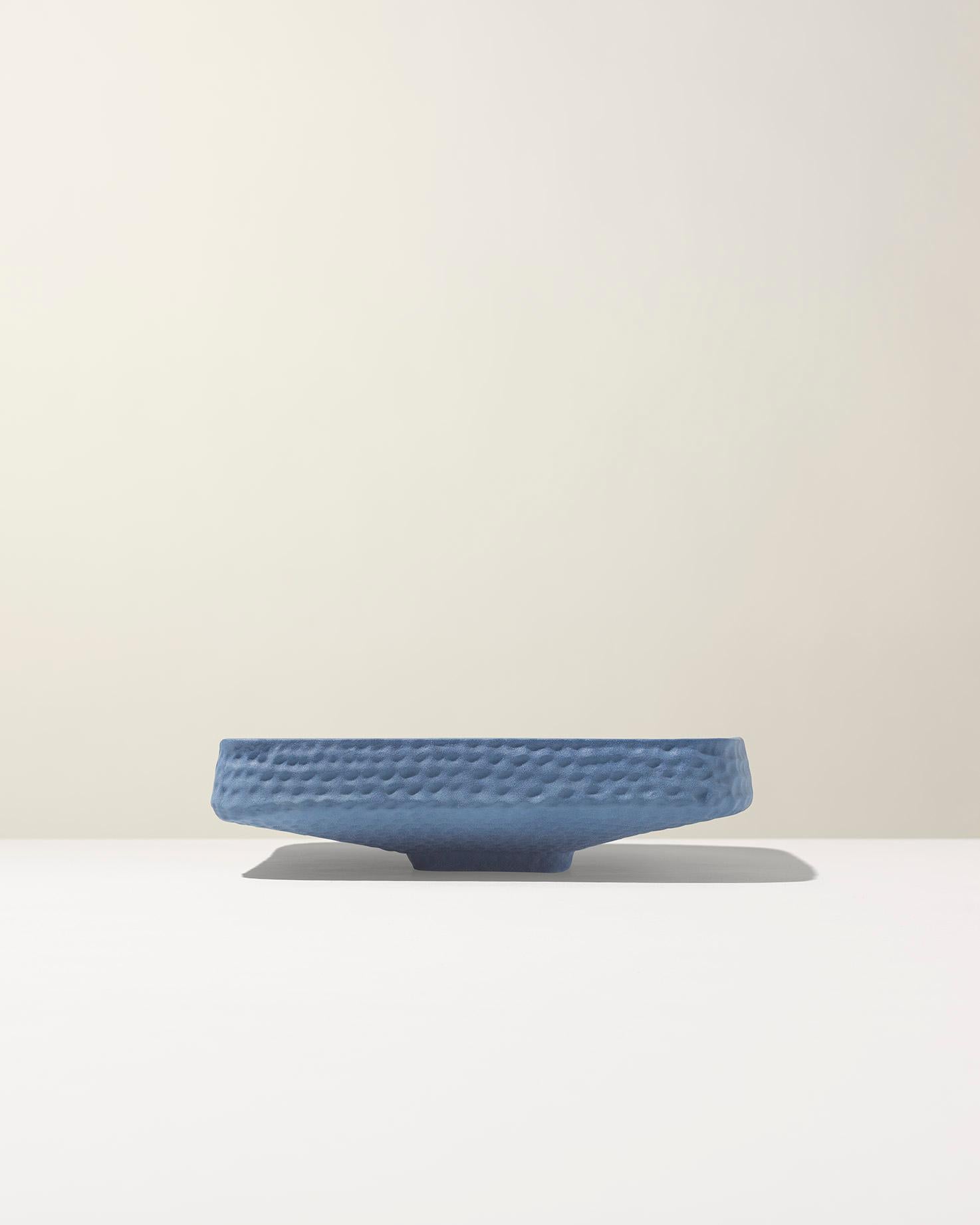 Enameled 21st Century Blue Matt Hammered Bowl by Ceramica Gatti, designer A. Anastasio For Sale