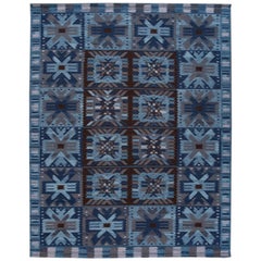 Siglo XXI Alfombra de lana azul de estilo sueco moderno