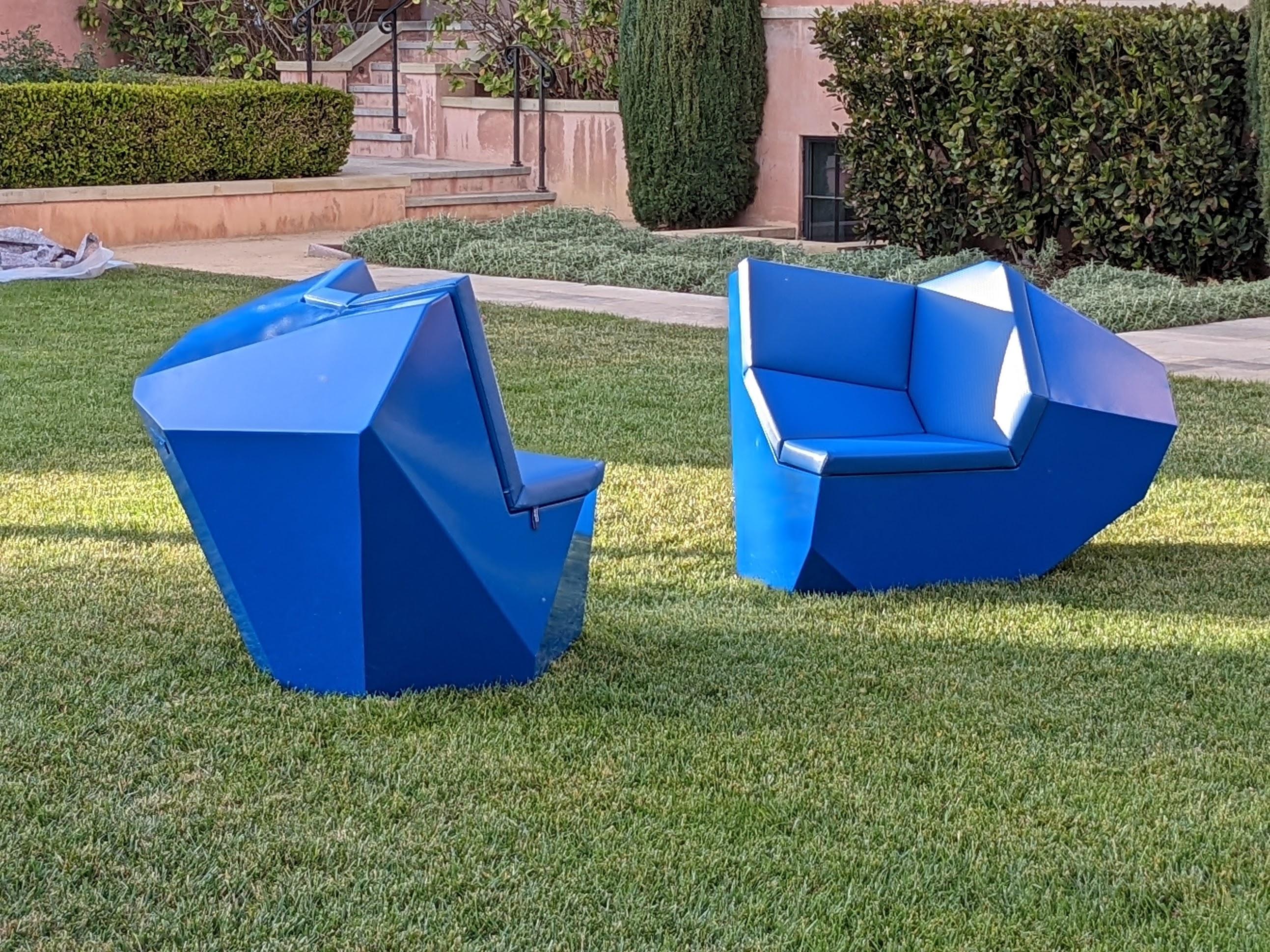 XXIe siècle et contemporain Fauteuil Blue Rolling Stone du 21ème siècle avec assise modulaire en aluminium pour l'extérieur en vente