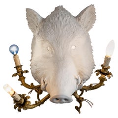 21st Century Boar Lamp Light by Marcantonio, White Painted Fiberglass Resin