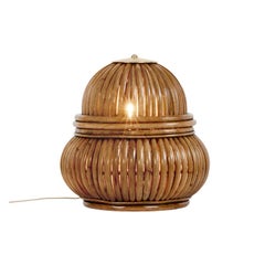 21st Century Bohemian 72 Rattan and Brass Lantern Floor Lamp by Gabriella Crespi