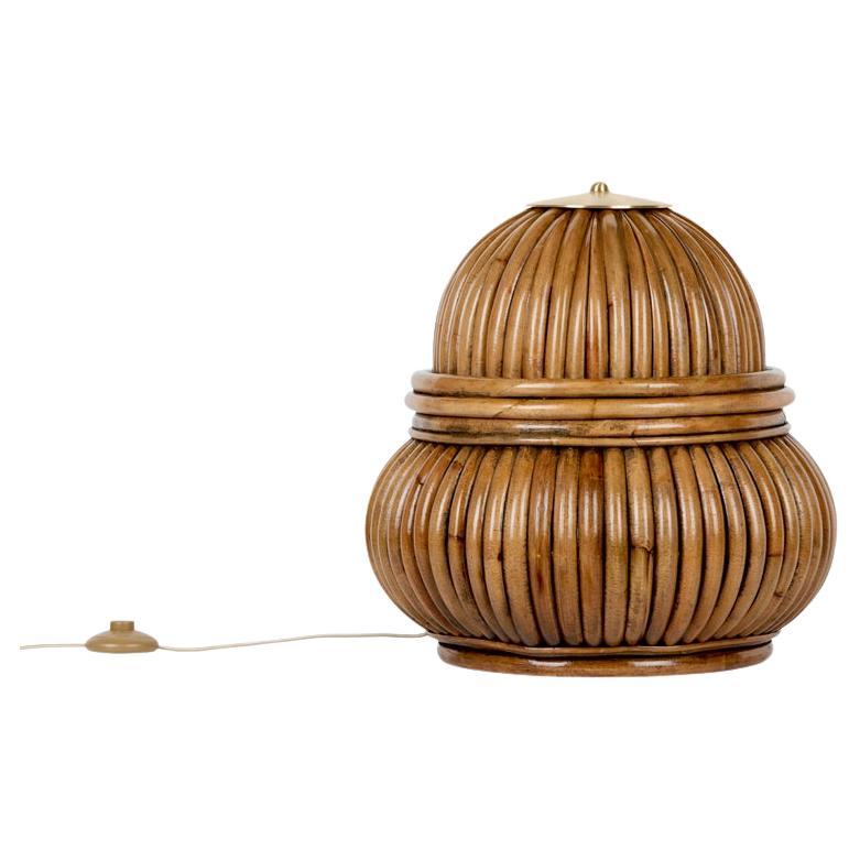 21st Century Bohemian 72 Rattan and Brass Lantern Floor Lamp by Gabriella Crespi