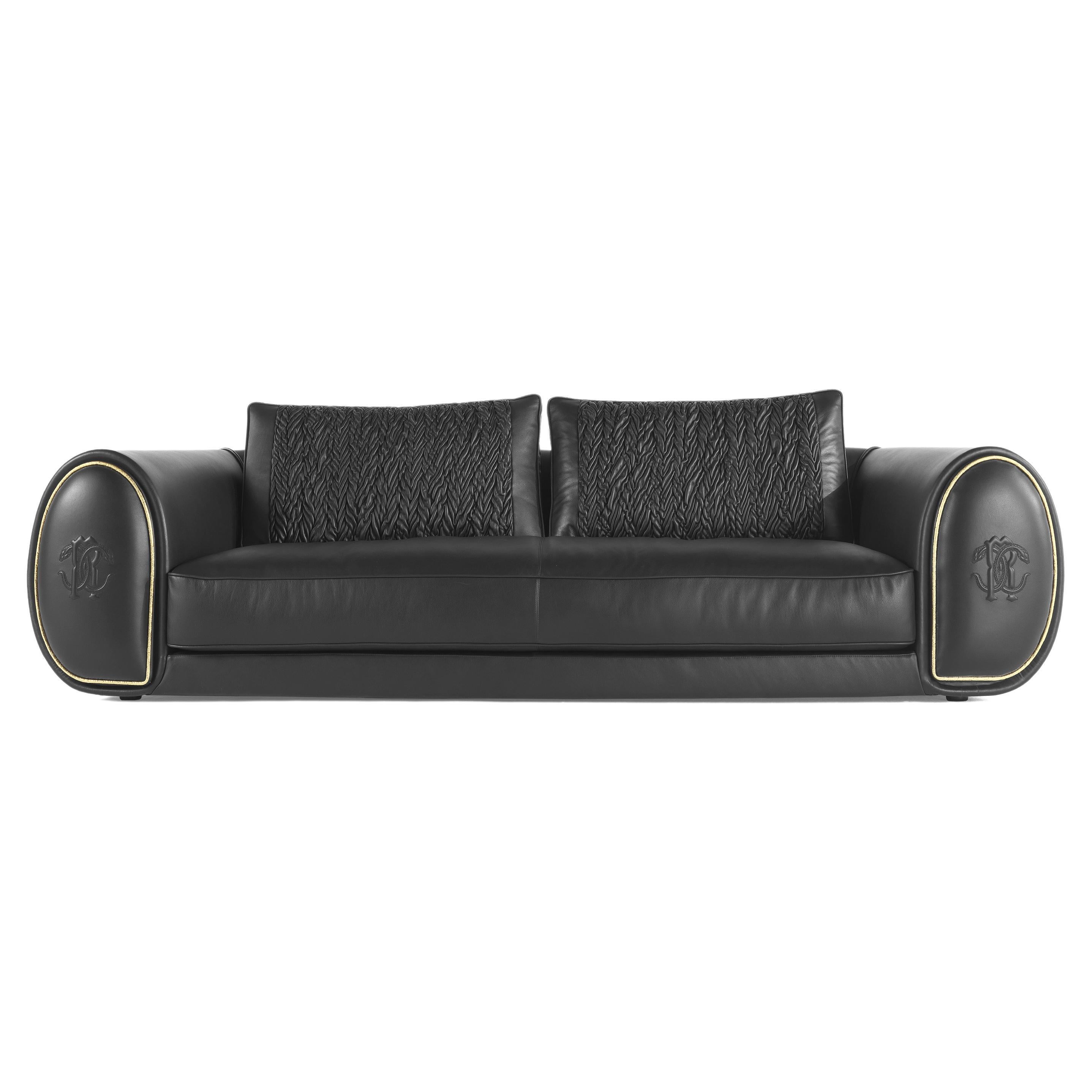 21st Century Bold.2 Sofa in Black Leather by Roberto Cavalli Home Interiors For Sale