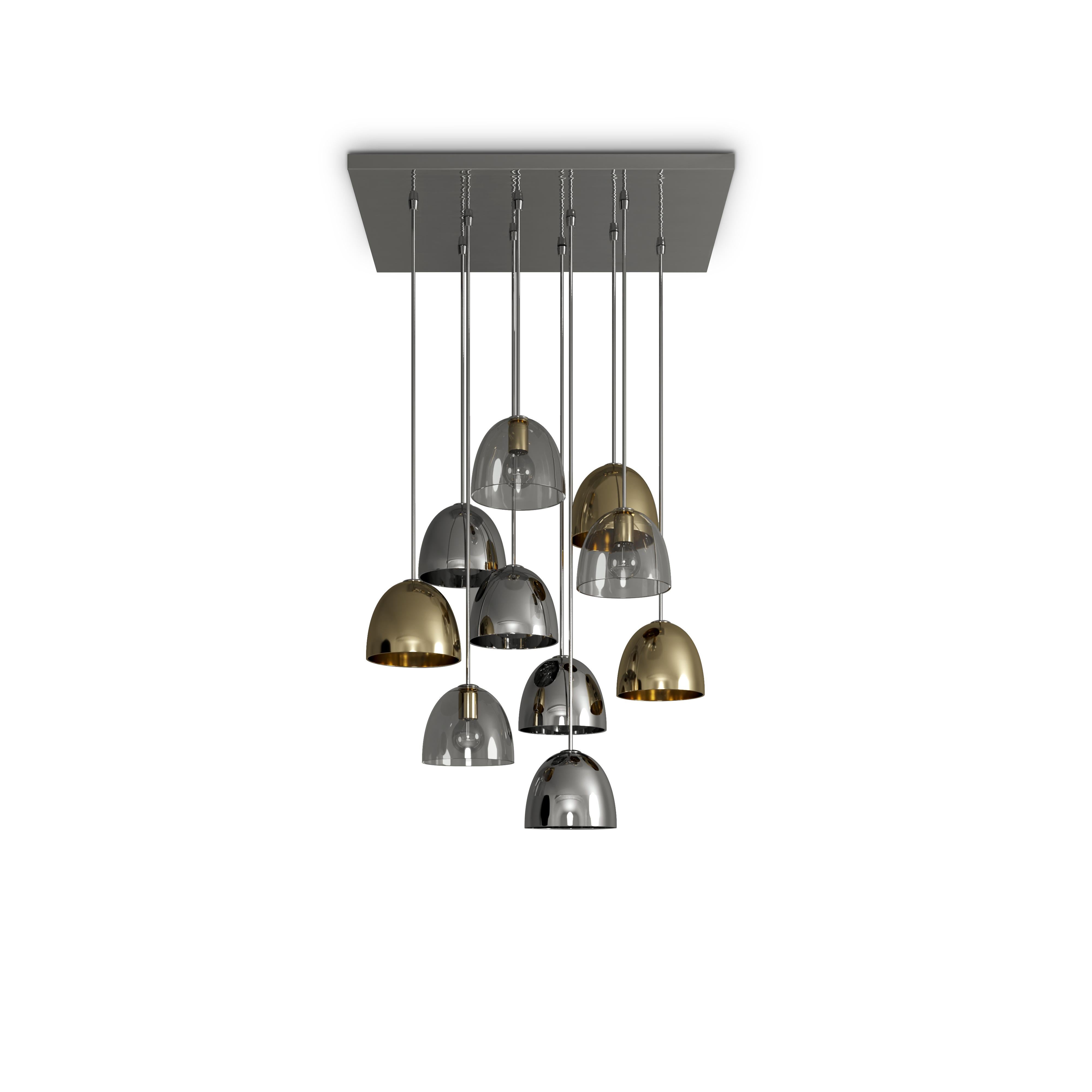 Portuguese 21st Century Bombarda II Suspension Lamp Brass Stainless Steel For Sale