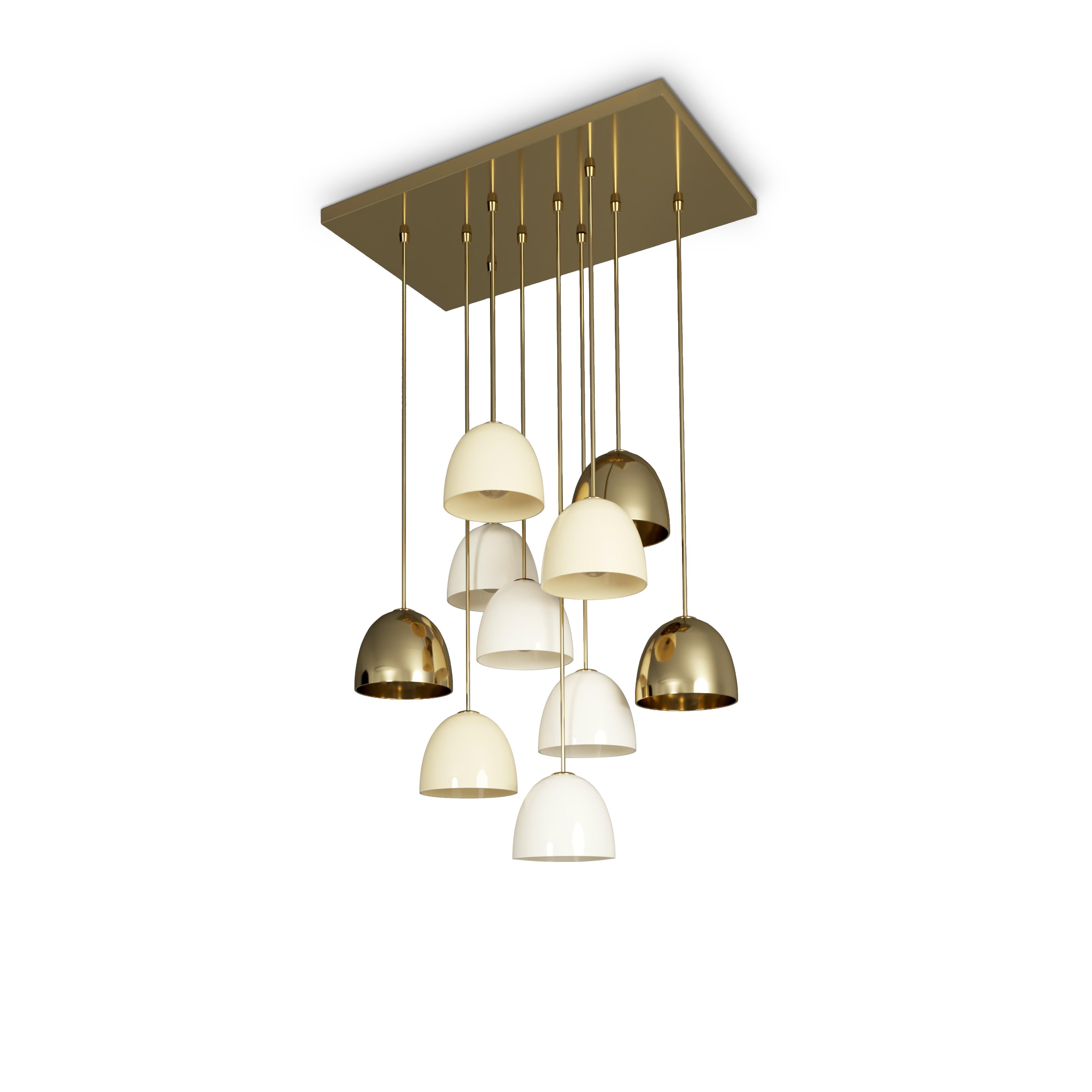 Contemporary 21st Century Bombarda II Suspension Lamp Brass Stainless Steel For Sale