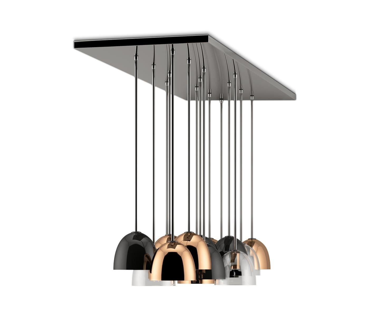 Portuguese 21st Century Bombarda Suspension Lamp Brass Glass Stainless Steel For Sale