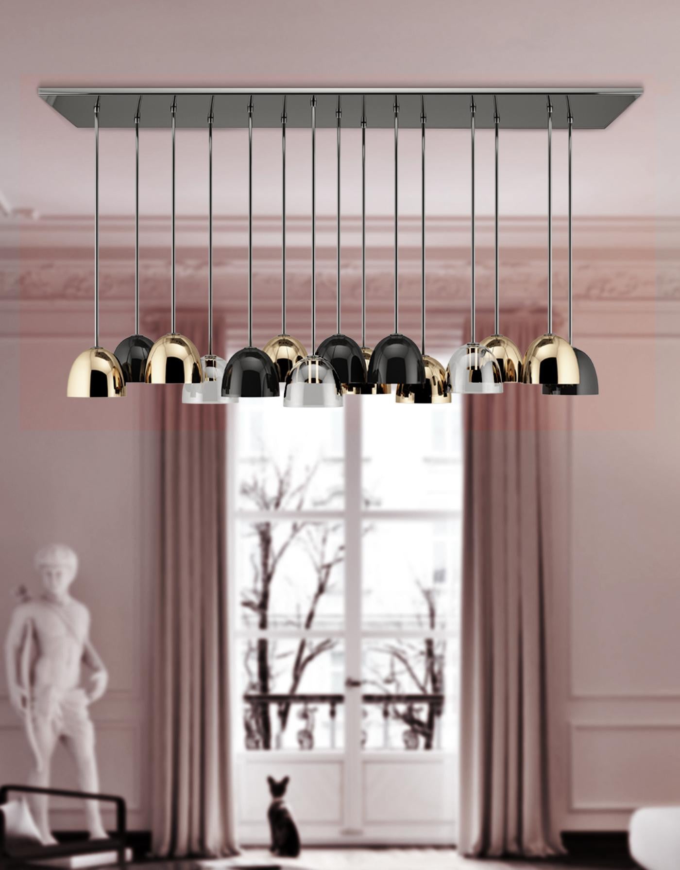 Contemporary 21st Century Bombarda Suspension Lamp Brass Glass Stainless Steel For Sale
