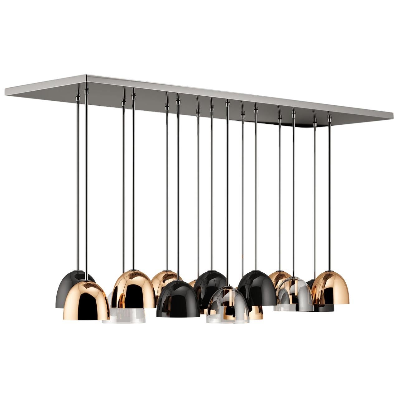 21st Century Bombarda Suspension Lamp Brass Glass Stainless Steel For Sale