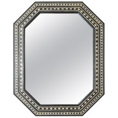 21st Century Bone and Black Lacquered Octagonal Mirror