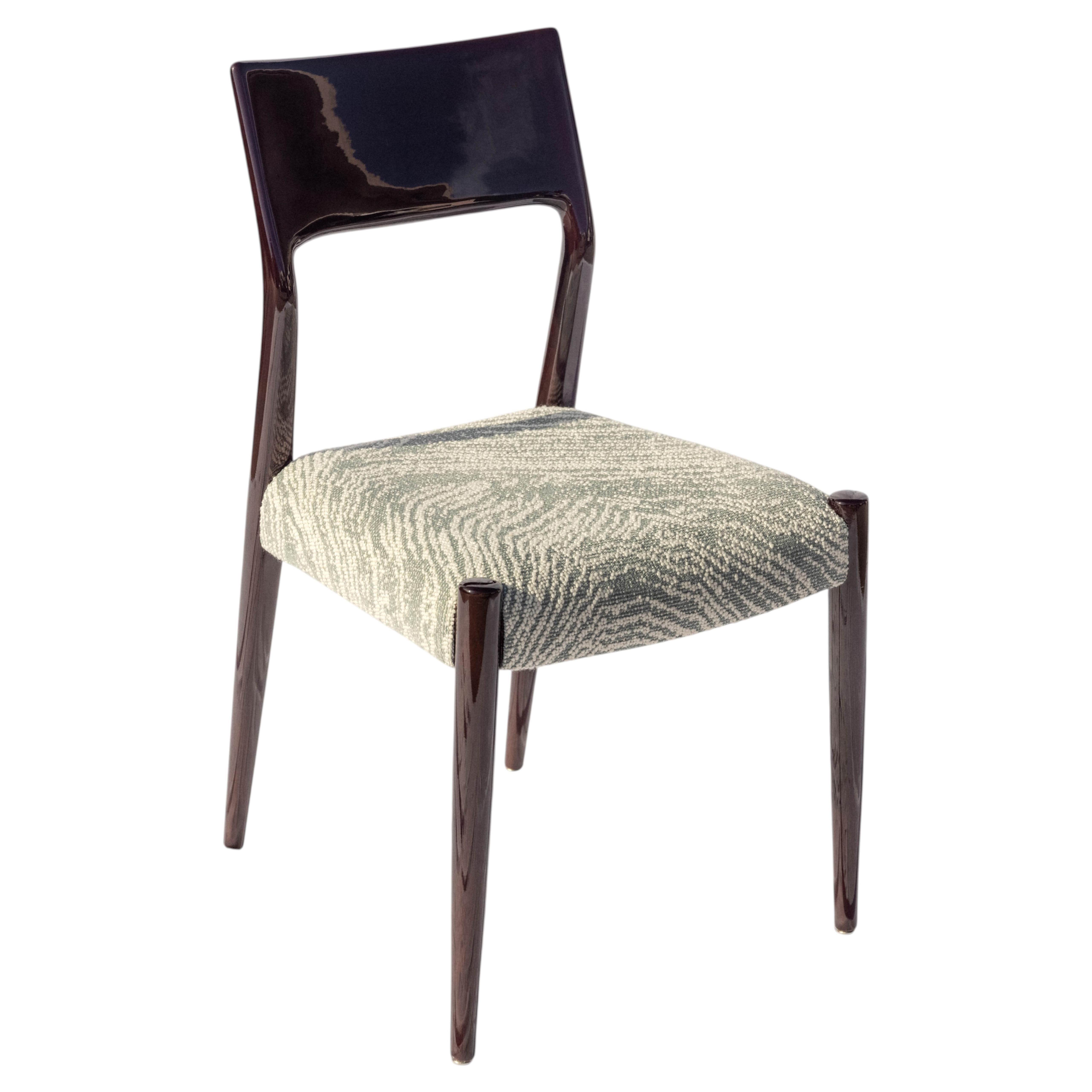 Bossa Dining Chair, COM/COL seat, Ultra Glossy Lacquered Mahogany Wood Legs