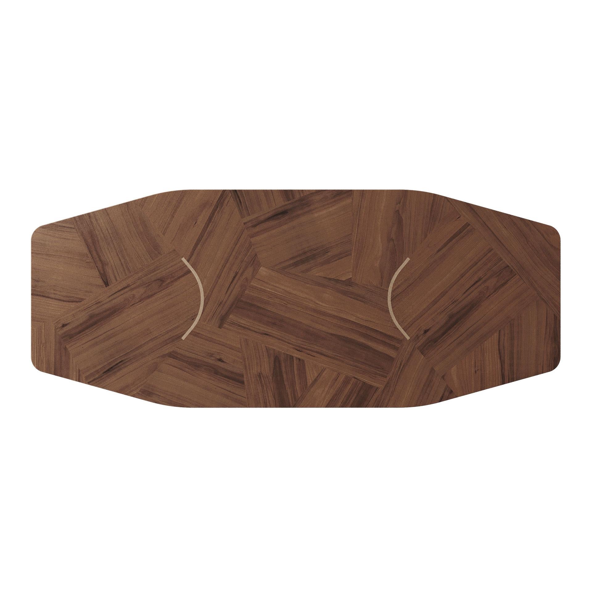 Contemporary 21st Century Boston Dining Table Walnut Wood Veneers Brass Marble For Sale