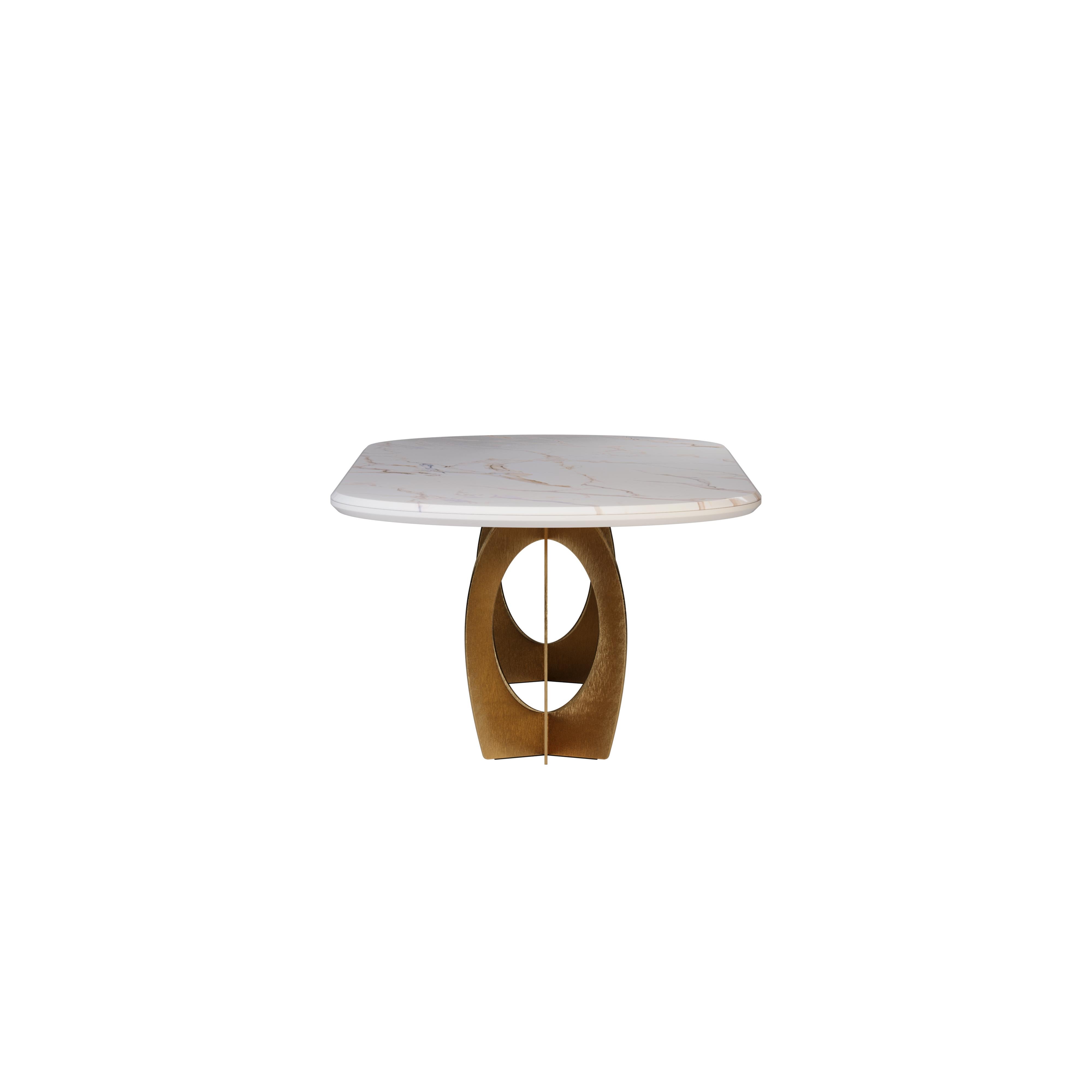 Portuguese 21st Century Boulder Dining Table Marble and Brushed Brass For Sale