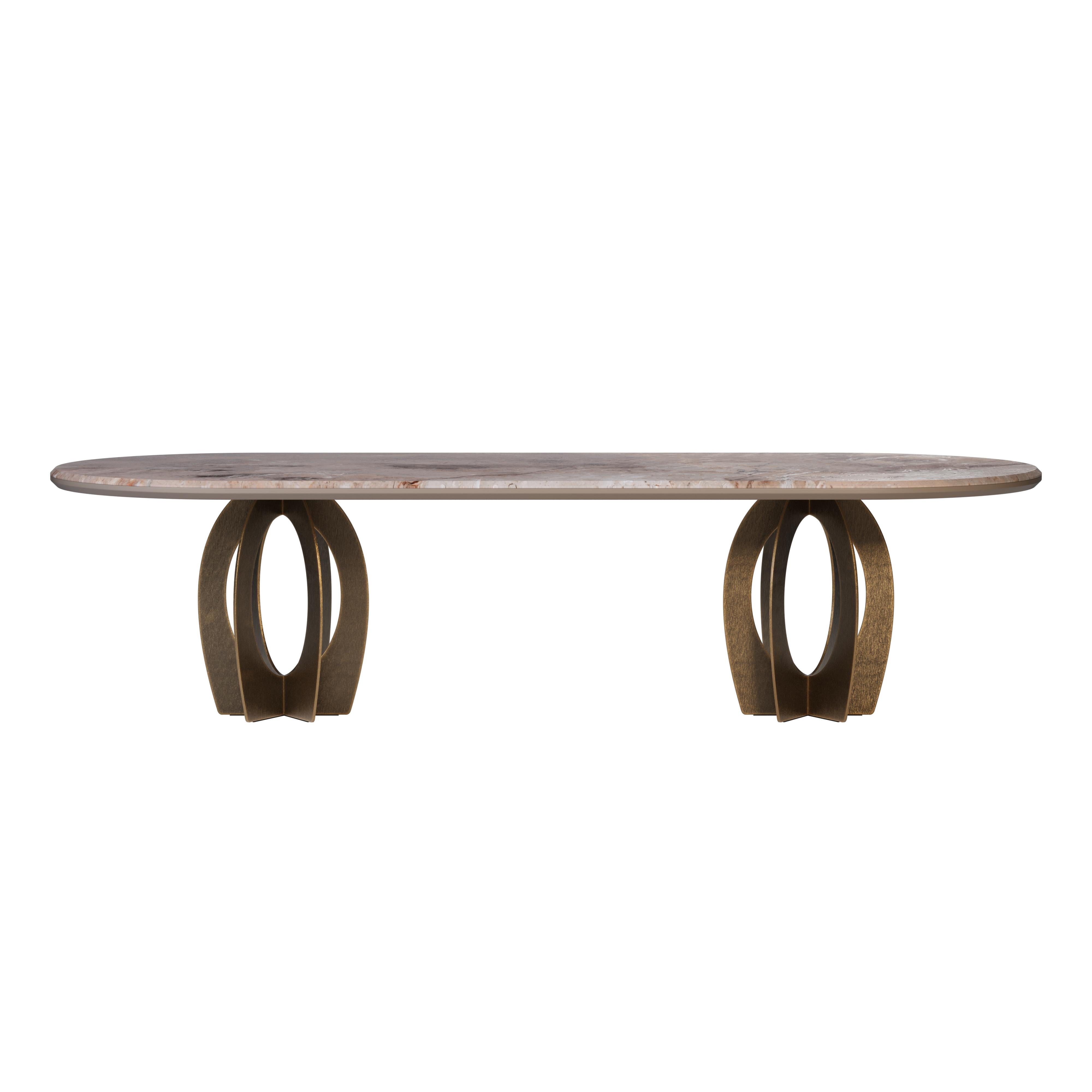 21st Century Boulder Dining Table Marble and Brushed Brass In New Condition For Sale In RIO TINTO, PT