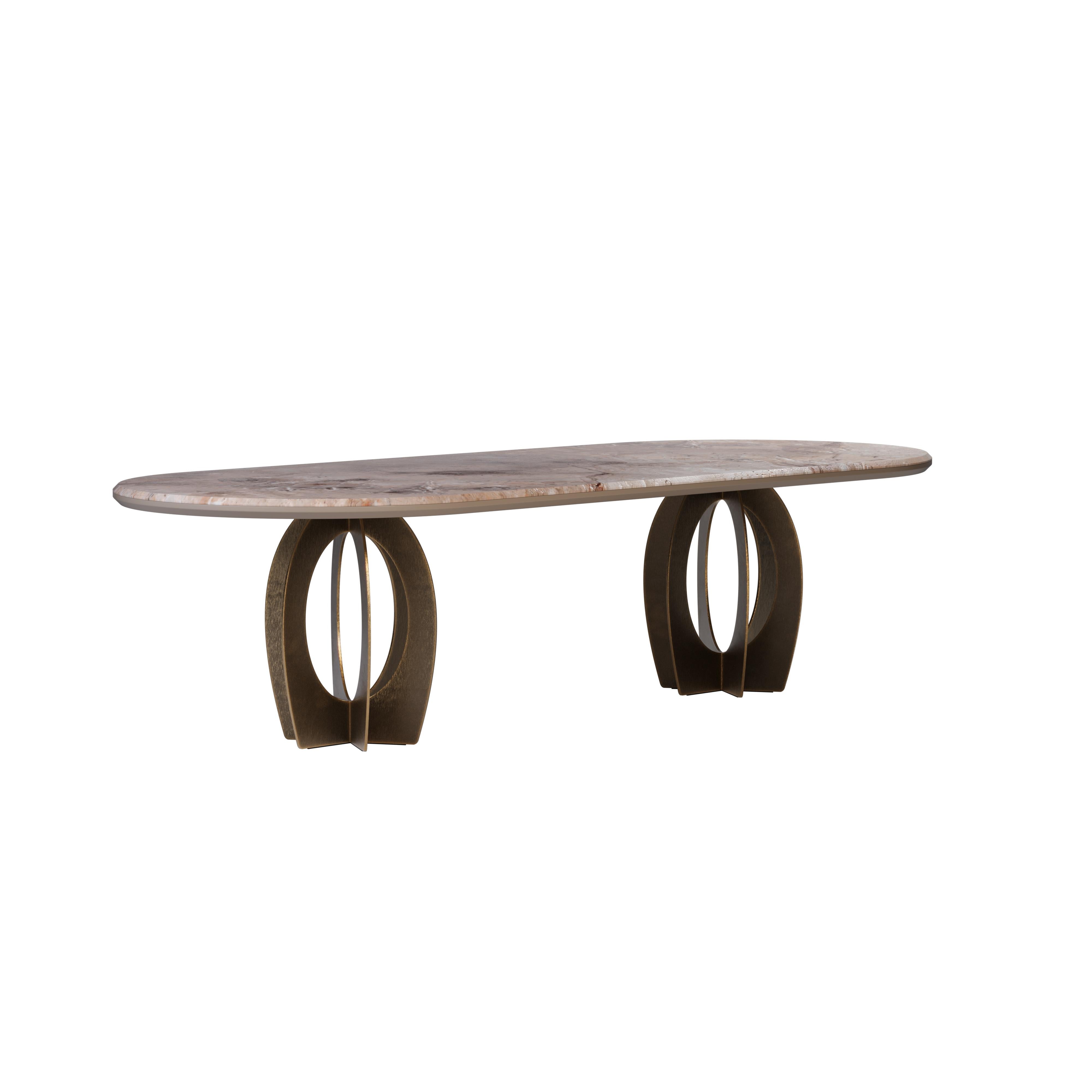 Contemporary 21st Century Boulder Dining Table Marble and Brushed Brass For Sale