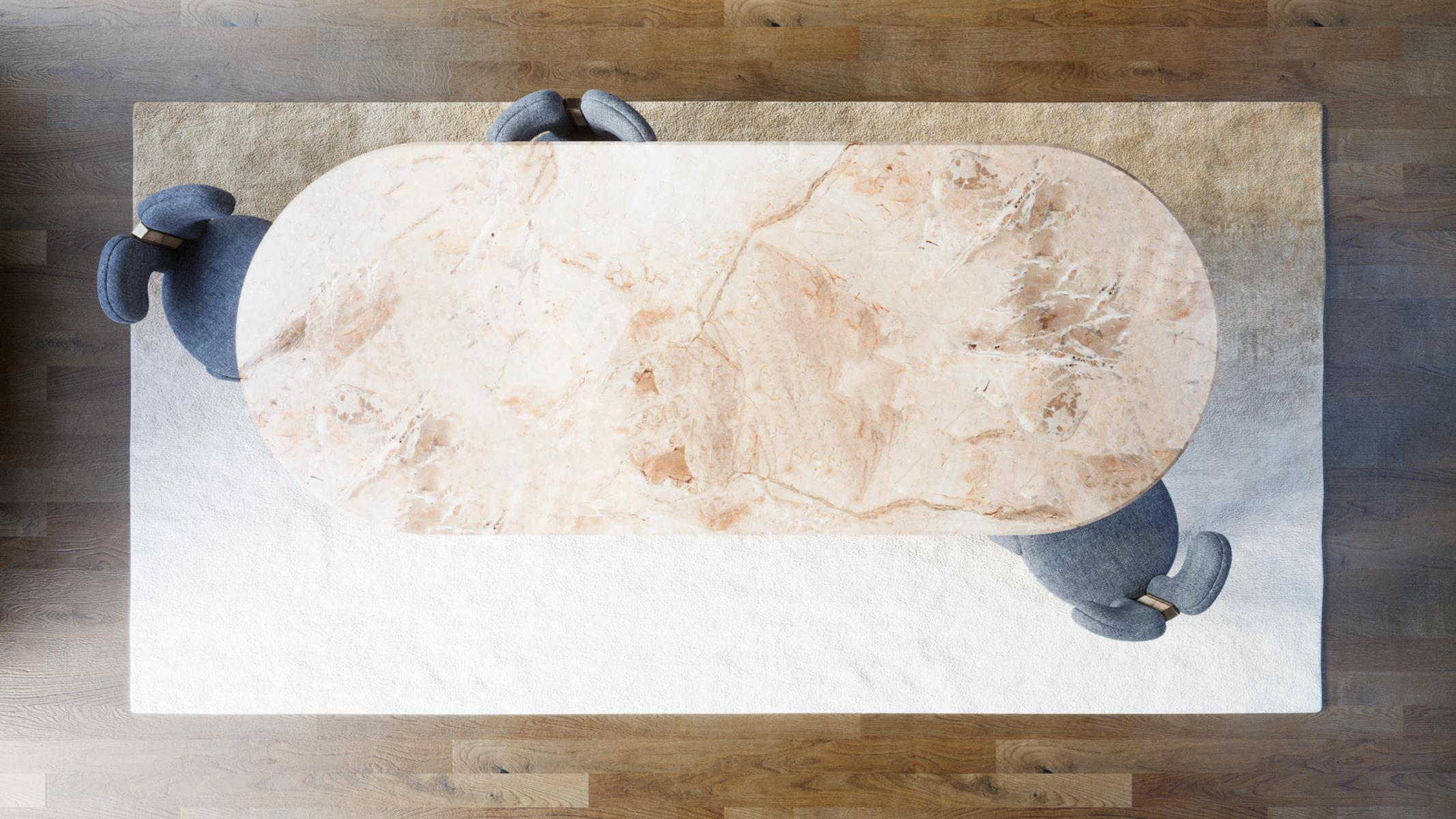 Marbre Table de salle à manger Boulder du 21e siècle en marbre et laiton brossé en vente