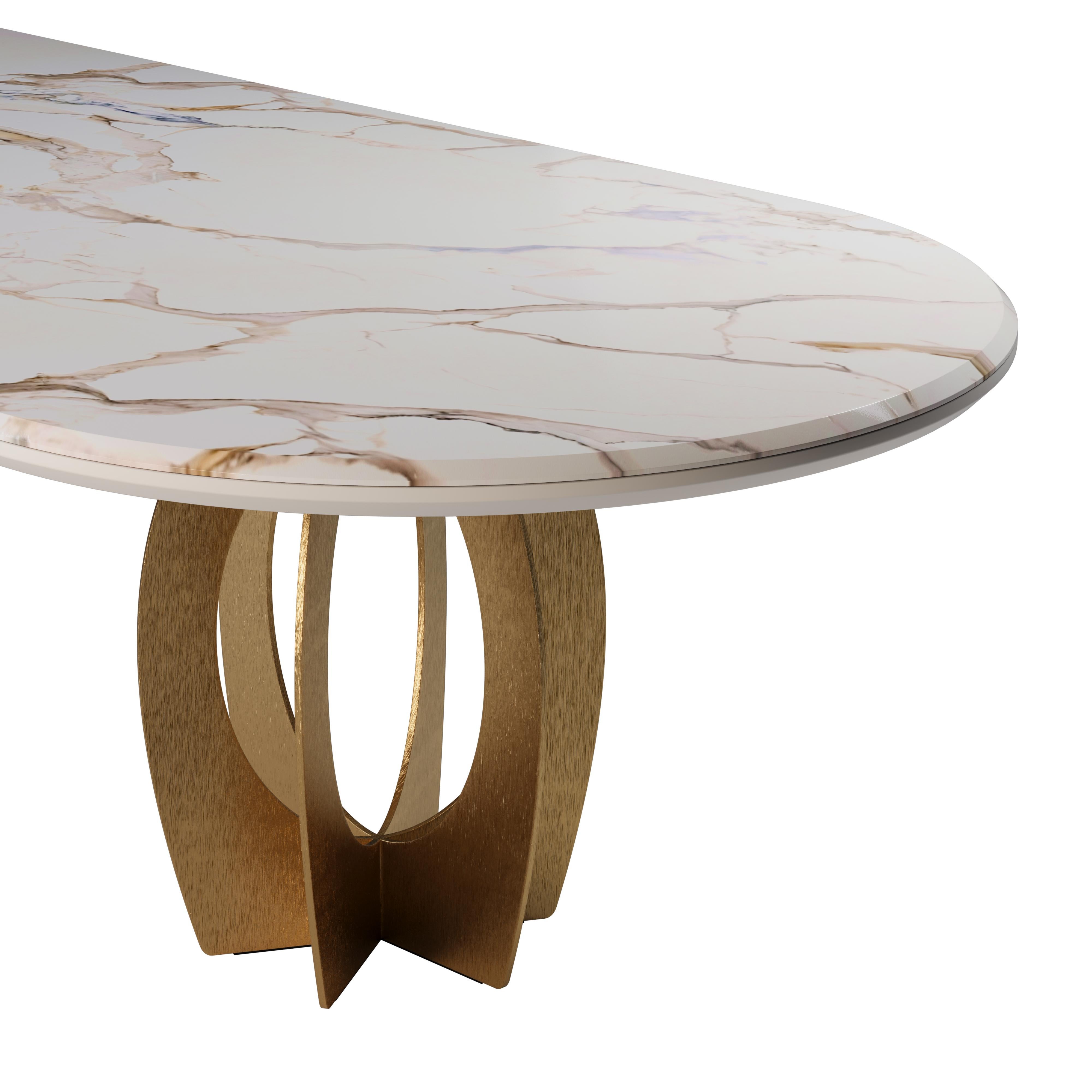Table de salle à manger Boulder du 21e siècle en marbre et laiton brossé en vente 2