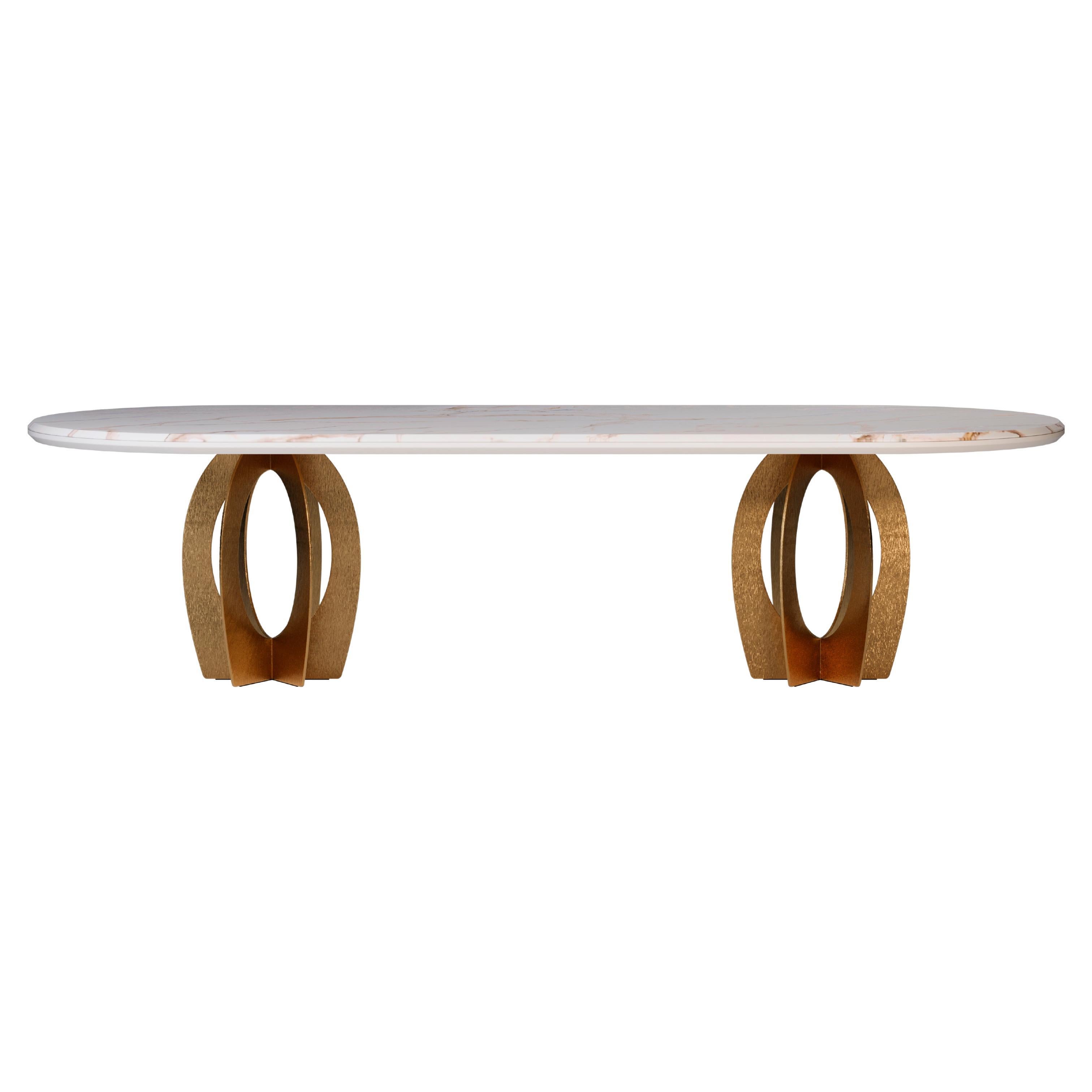 21st Century Boulder Dining Table Marble and Brushed Brass For Sale