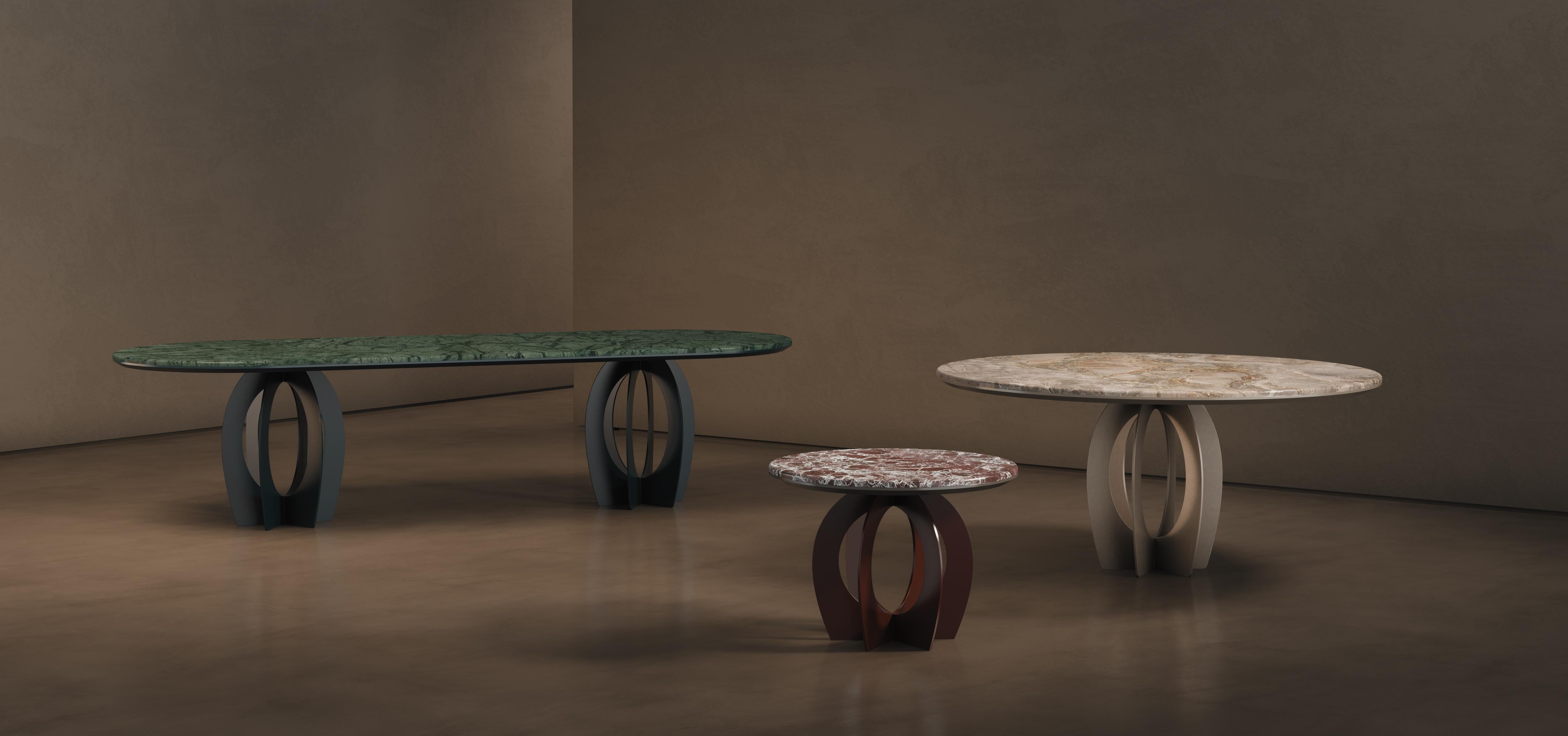 21st Century Boulder Side Table Marble Steel Lacquered Wood Rosso Marble In New Condition For Sale In RIO TINTO, PT