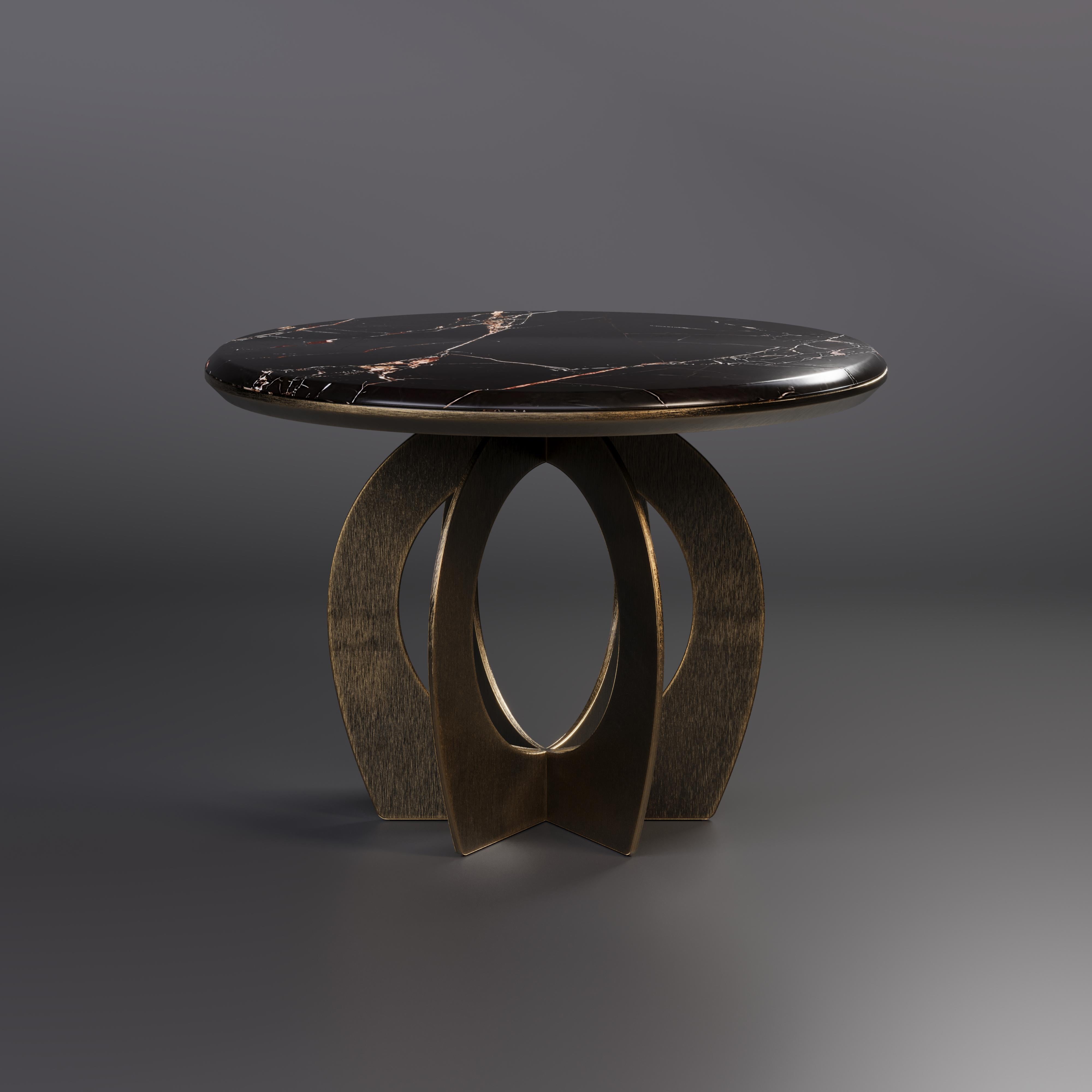 Portuguese 21st Century Boulder Side Table Marble Brass For Sale