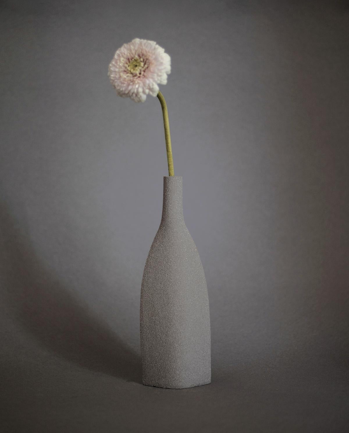 European 21st Century Bouteille 'M' Vase in Grey Ceramic, Hand-Crafted in France