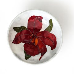 21st Century Decorative Bowl Resin Marble Inlay Mosaic Cloisonne White Red