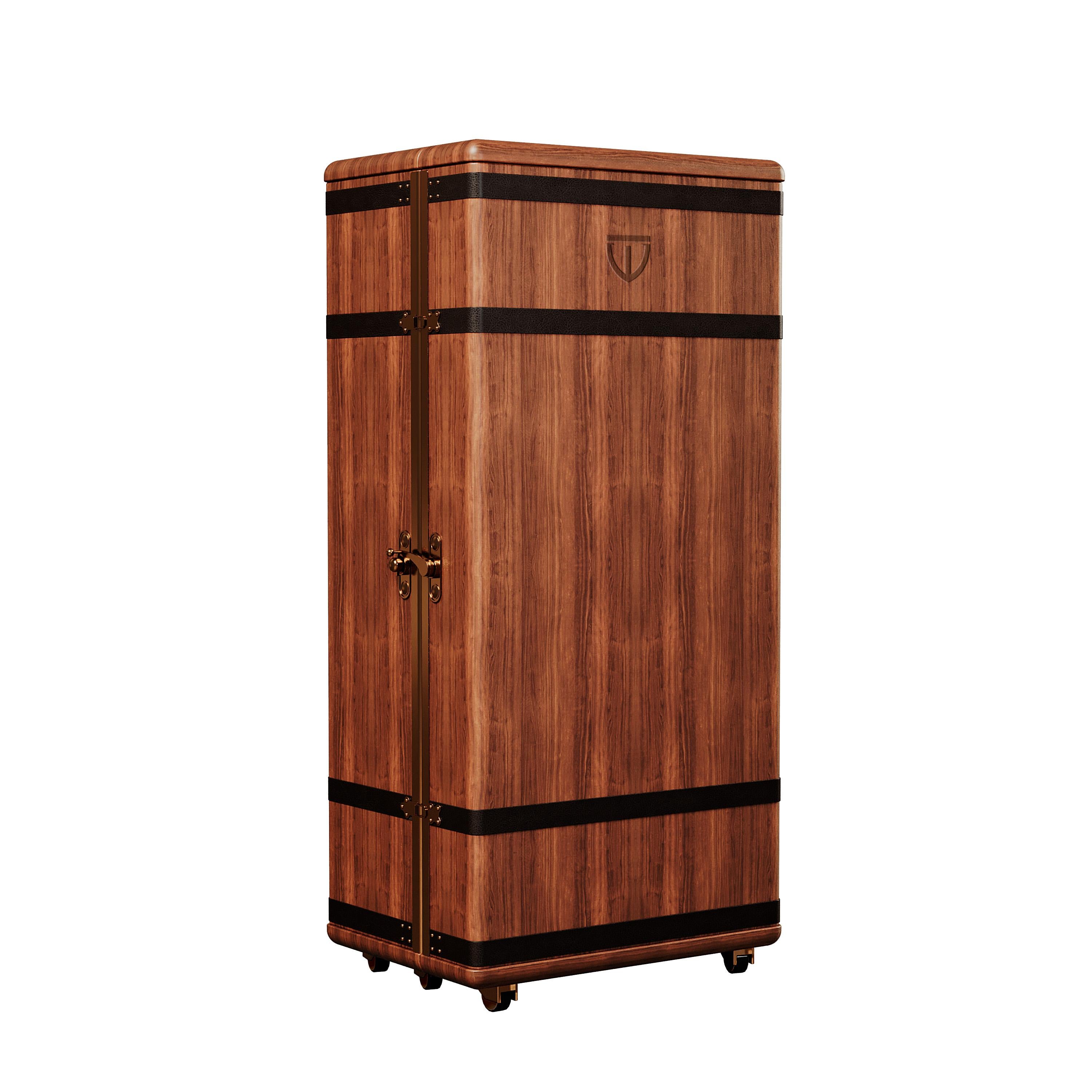 Portuguese 21st Century Bowmore Bar Cabinet Walnut Wood Leather For Sale