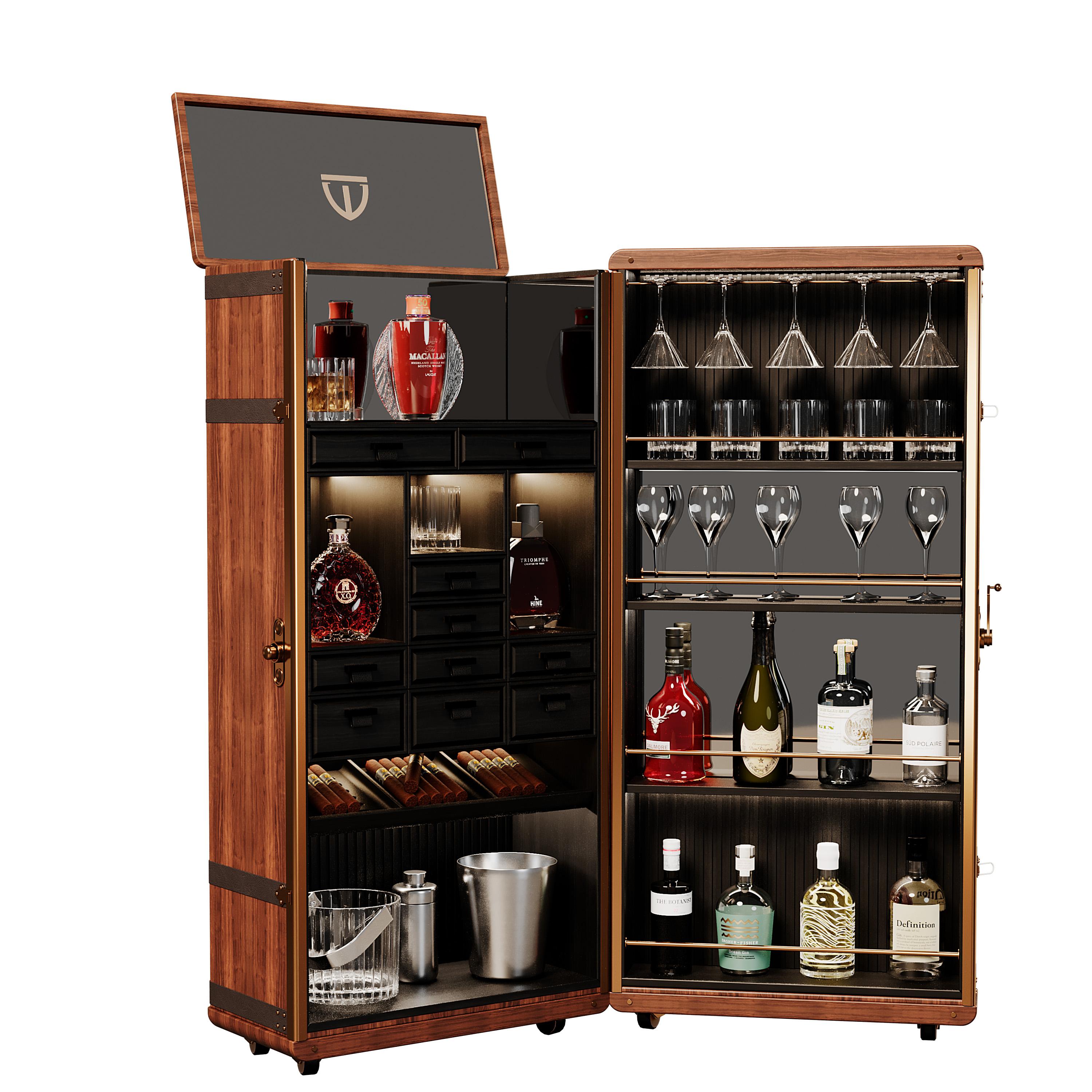 21st Century Bowmore Bar Cabinet Walnut Wood Leather In New Condition For Sale In RIO TINTO, PT