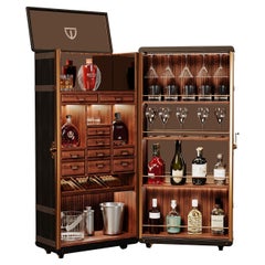 21st Century Bowmore Bar Cabinet Walnut Wood Leather