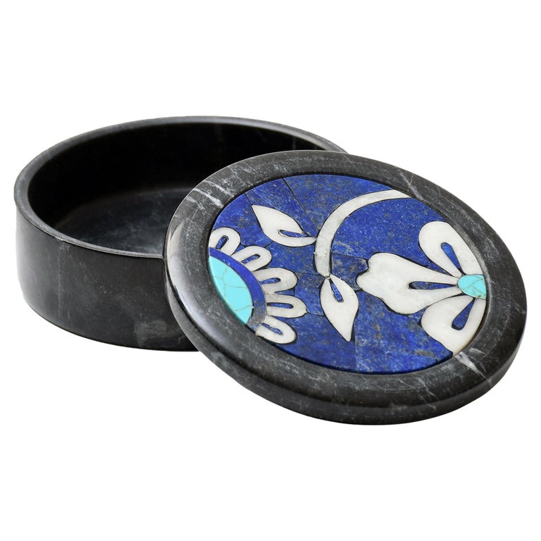 21st Century Box Lapis Turquoise Marble Semi Precious Inlay Mosaic For ...
