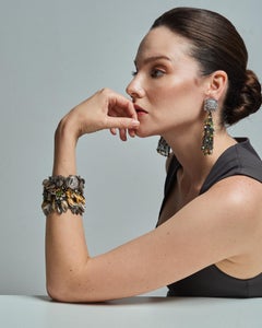 21st Century Bracelet Silver Mesh 18k Yellow Gold Ammolite Diamonds Frogs Leaves