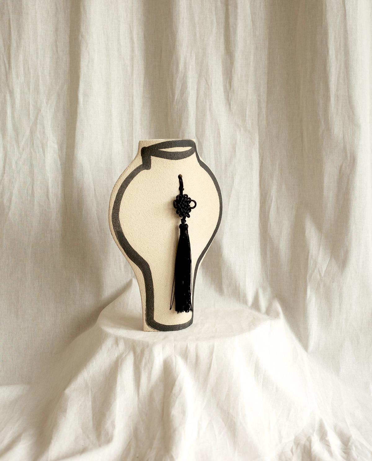 Minimalist 21st Century ‘Braided Dal’, in White Ceramic, Hand-Crafted in France For Sale