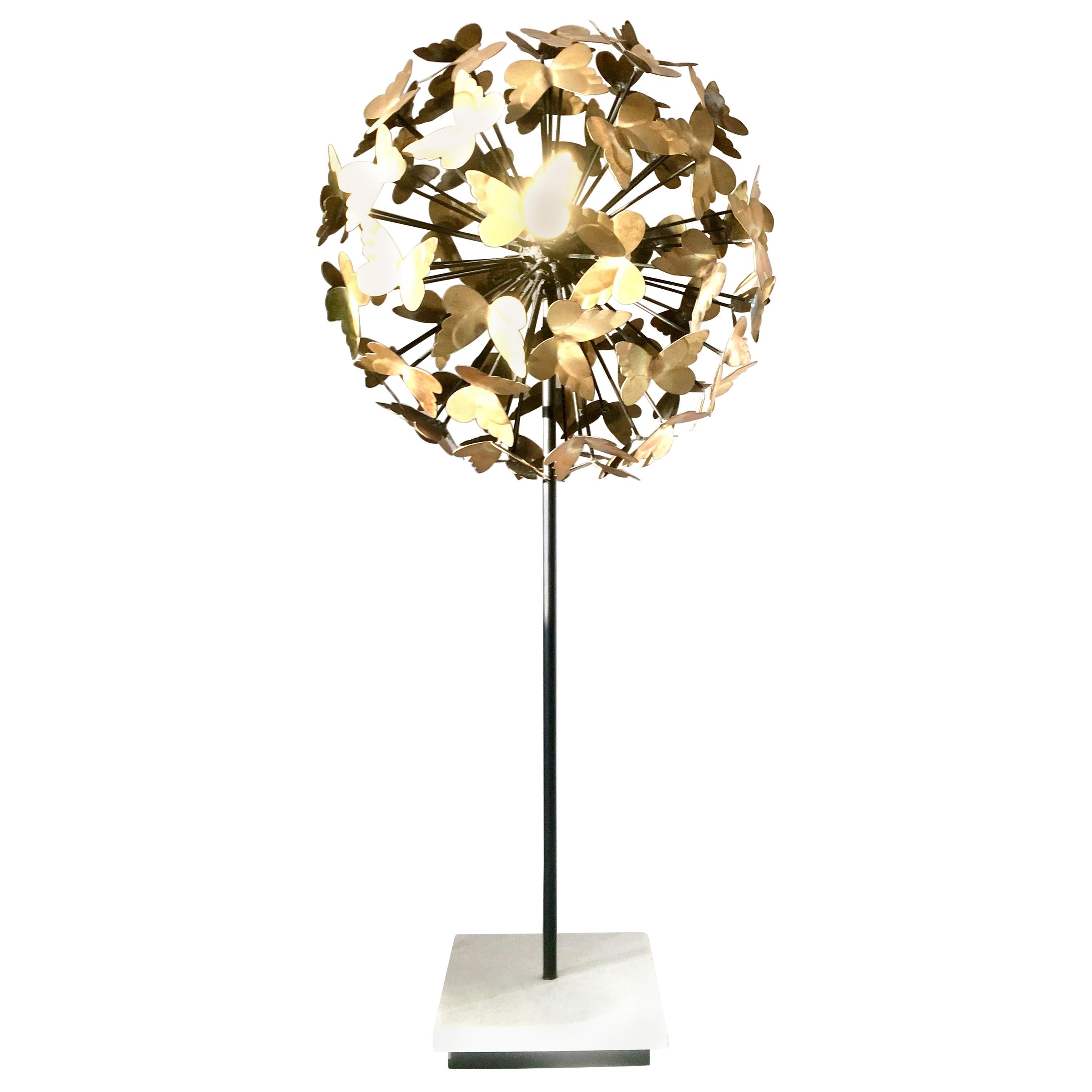 21st Century Modernist Brass Brutalist Style Butterfly Sphere Sculpture