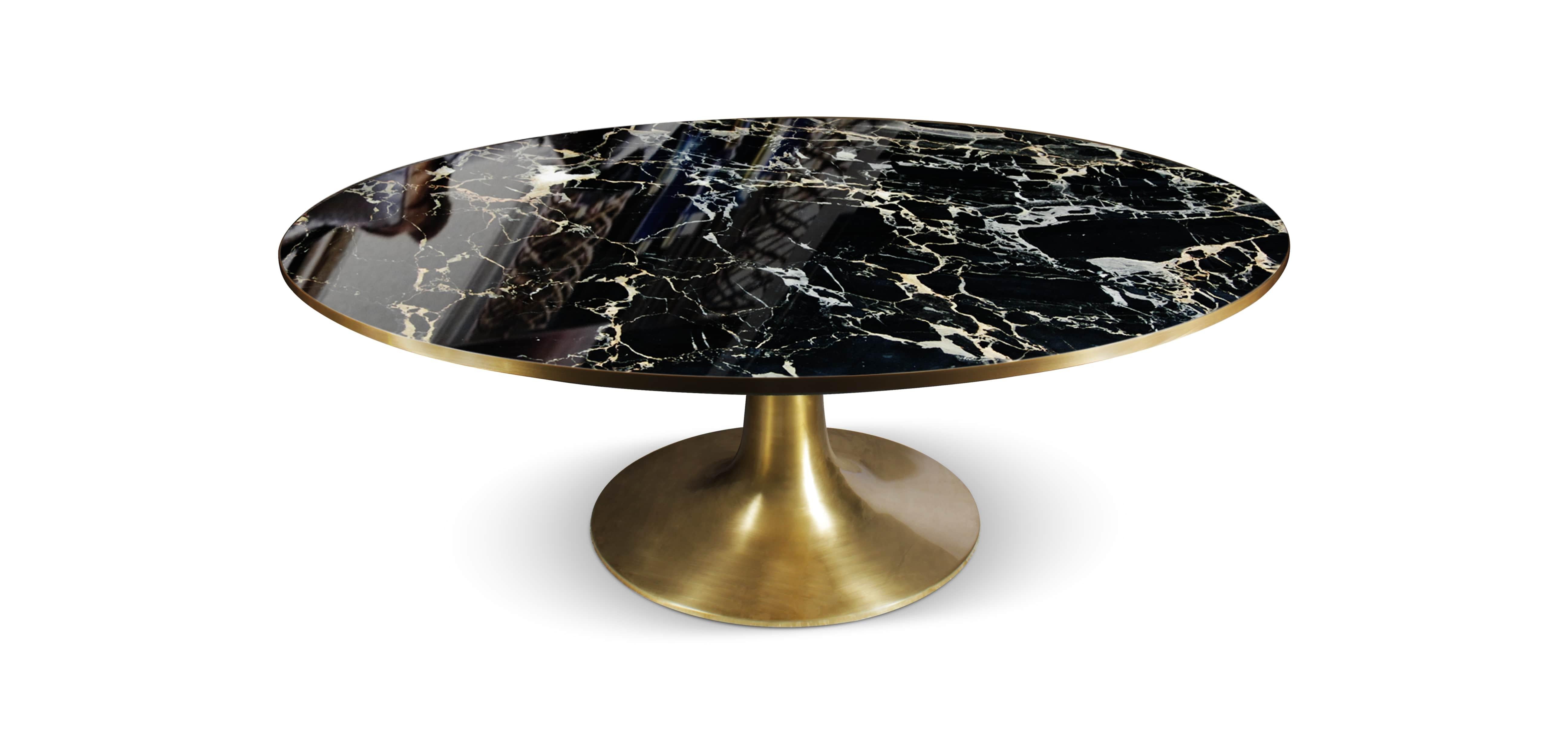 Table de salle à manger Caddo du 21e siècle en laiton et marbre Calacatta fabriqué au Portugal par Porus en vente 2