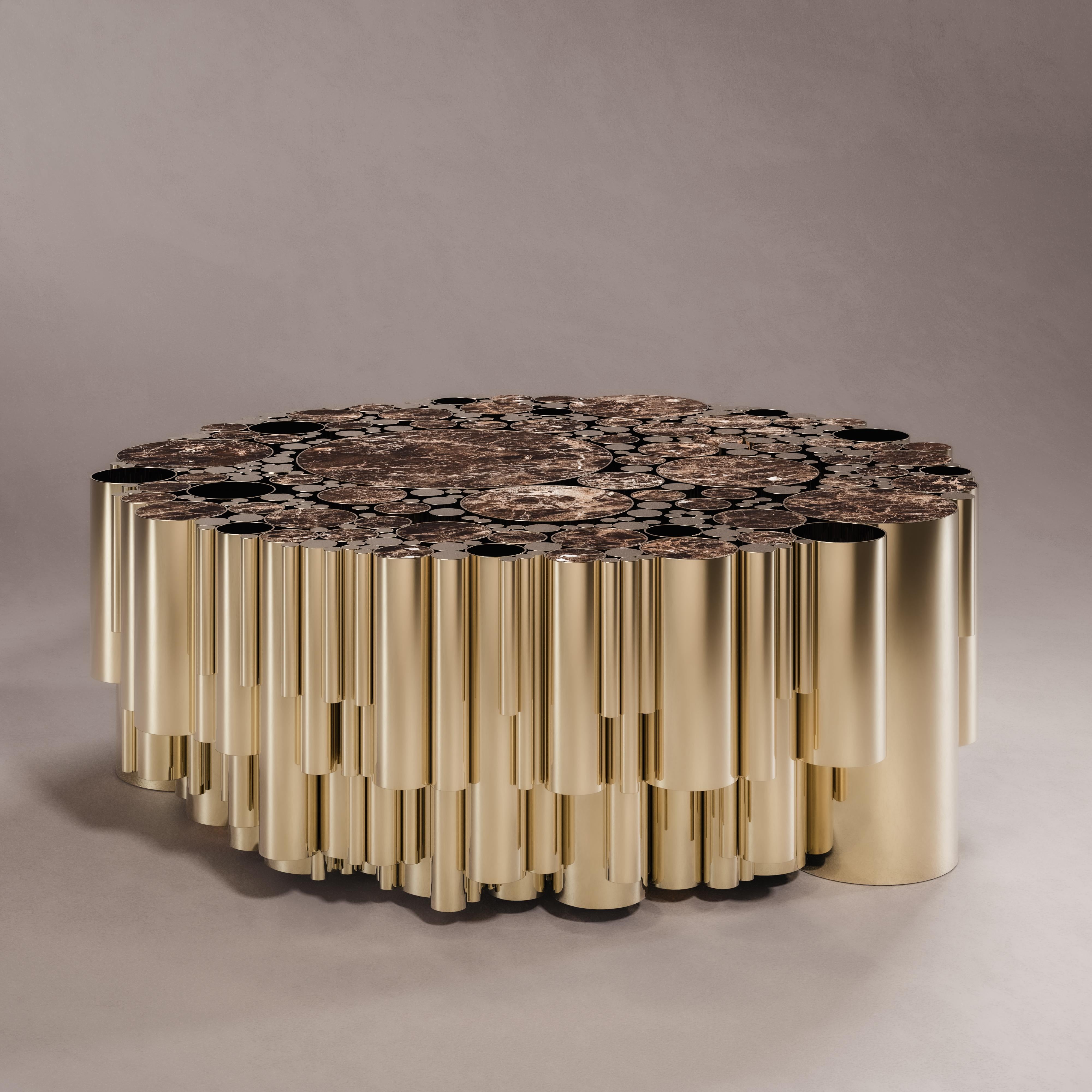 21st Century Brass Wanderlust Center Table Marble Made in Portugal by Malabar For Sale 3