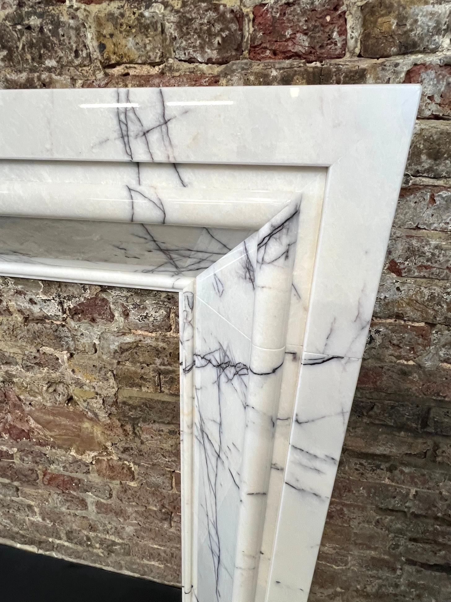 Hand-Carved 21st Century Breccia Marble Fireplace Surround
