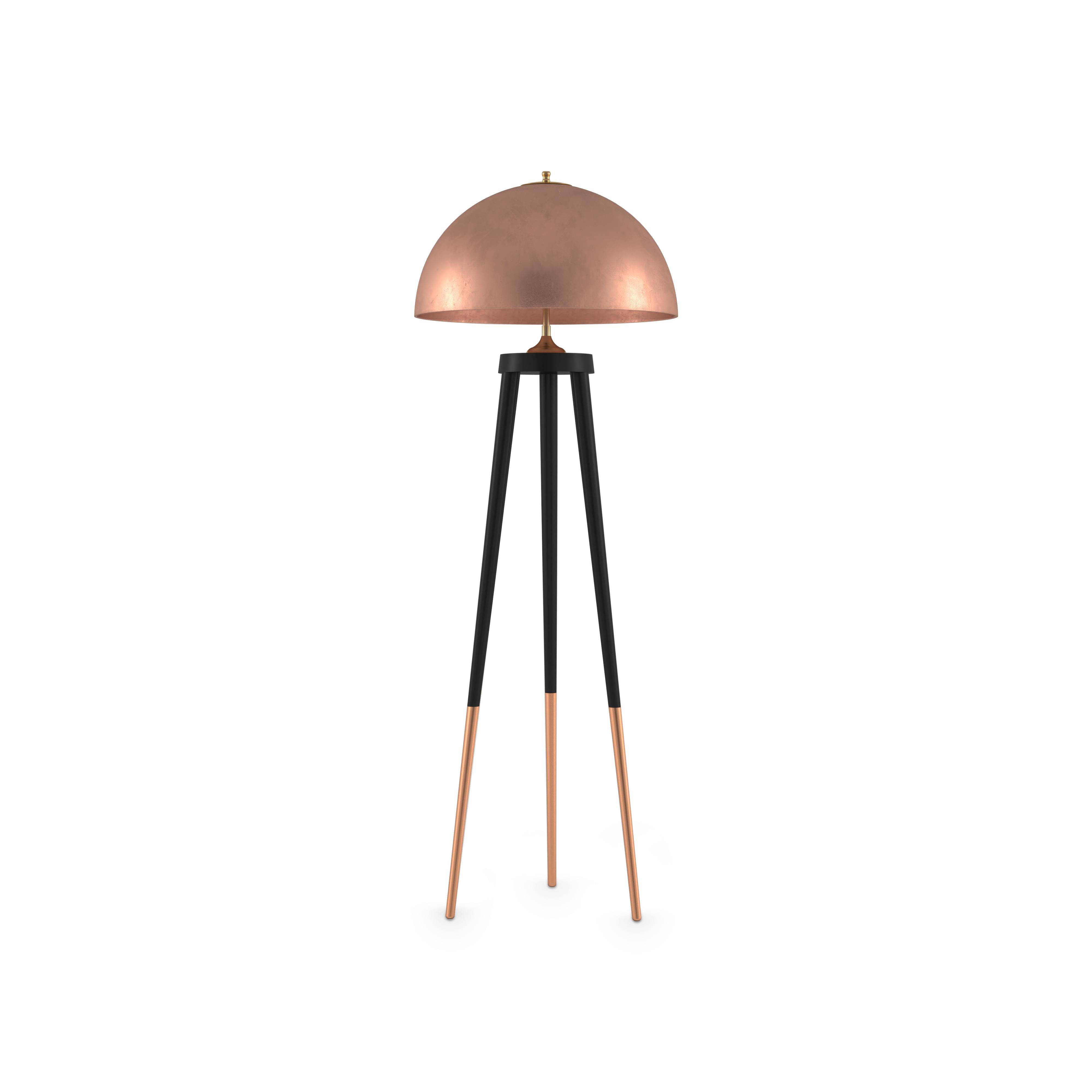 Portuguese 21st Century Brera Floor Lamp Brass Wood Fiberglass by Creativemary For Sale