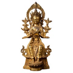 21st Century Bronze Nepali Maitreya Buddha statue in Dharmachakra mudra