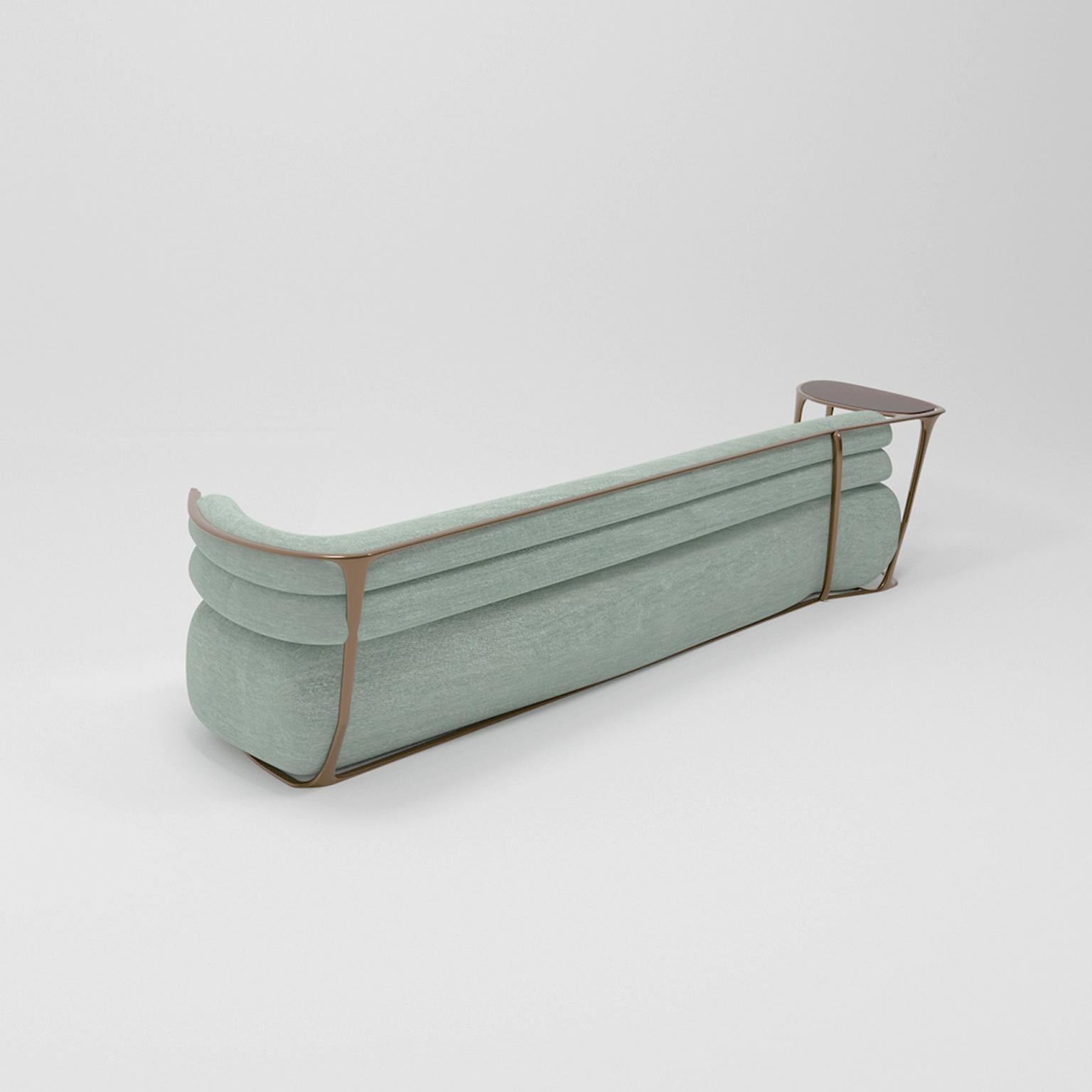 Cast 21st Century, Bronzed Frame Low Beam Bench Mint Sofa with Table by Studio Sors