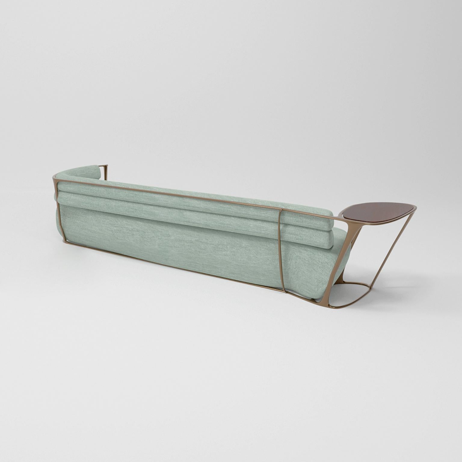 Contemporary 21st Century, Bronzed Frame Low Beam Bench Mint Sofa with Table by Studio Sors